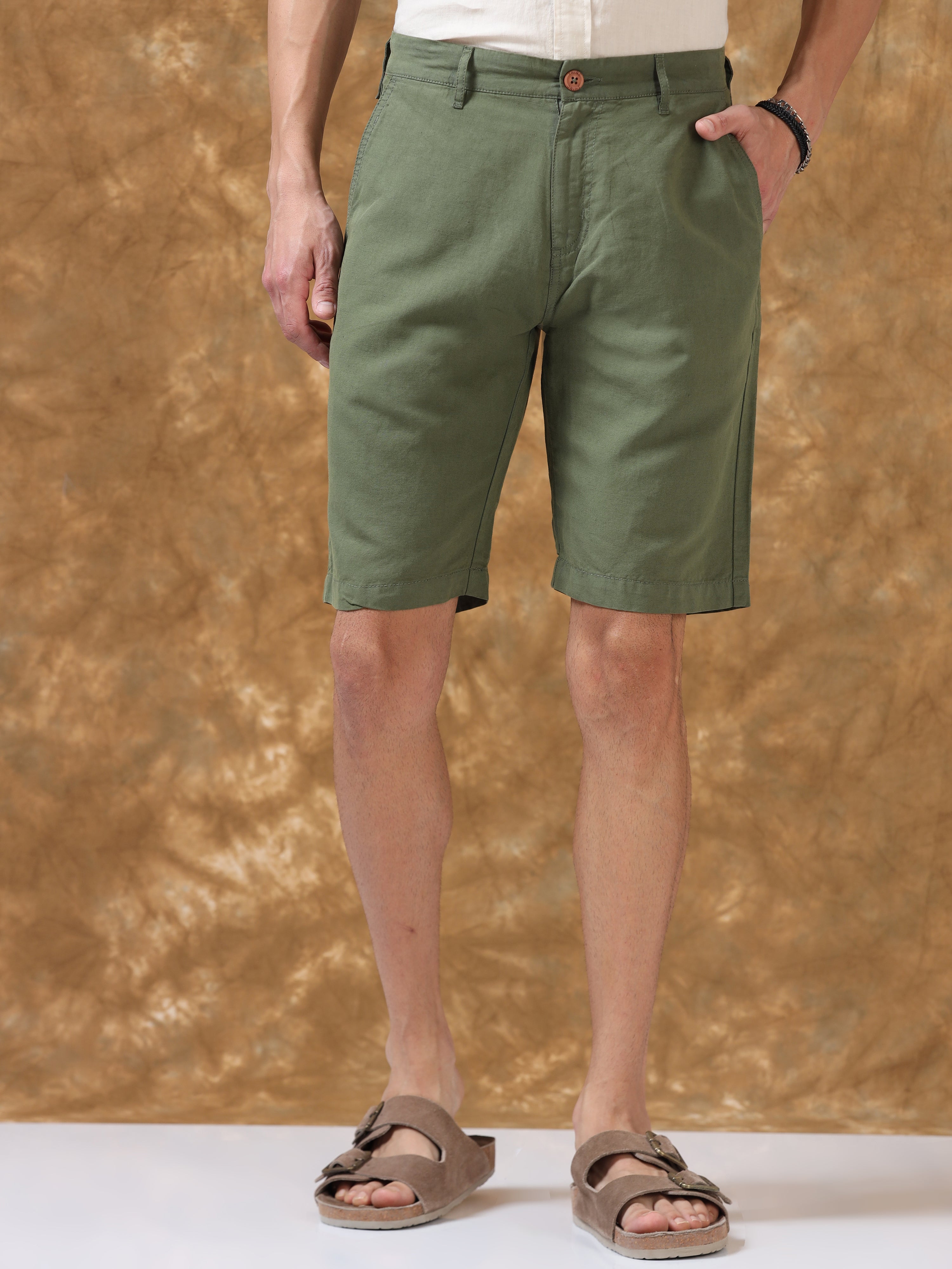 Lively Olive Green Cotton Shorts