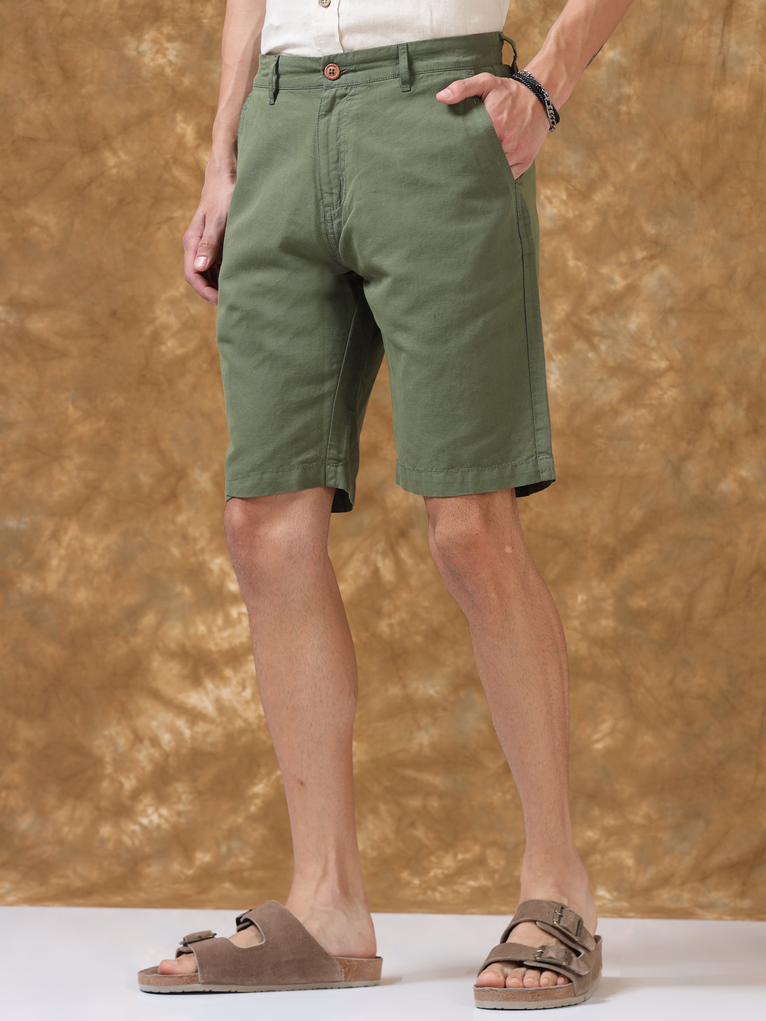 Lively Olive Green Cotton Shorts