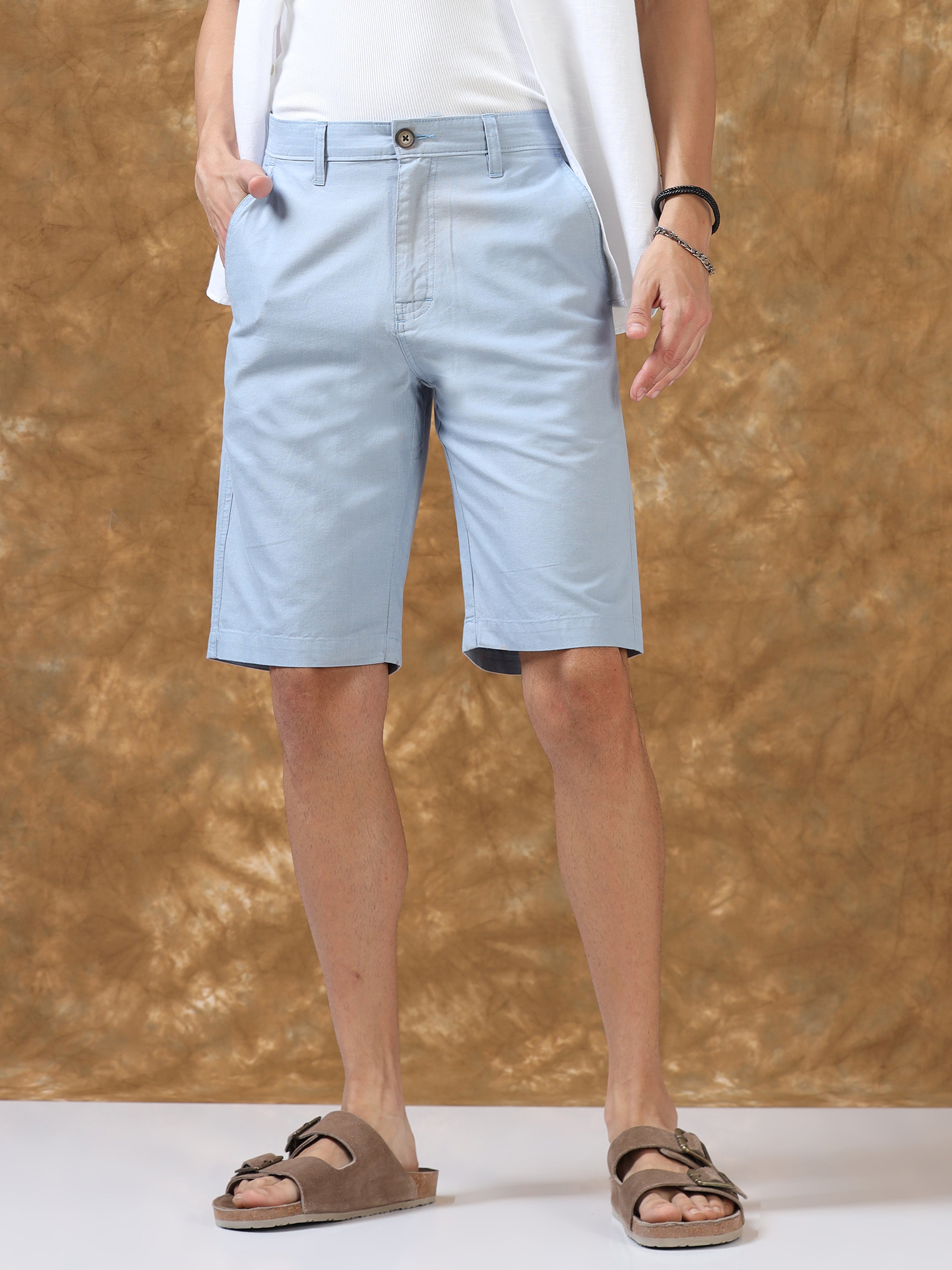 Durable Light Blue Cotton Shorts