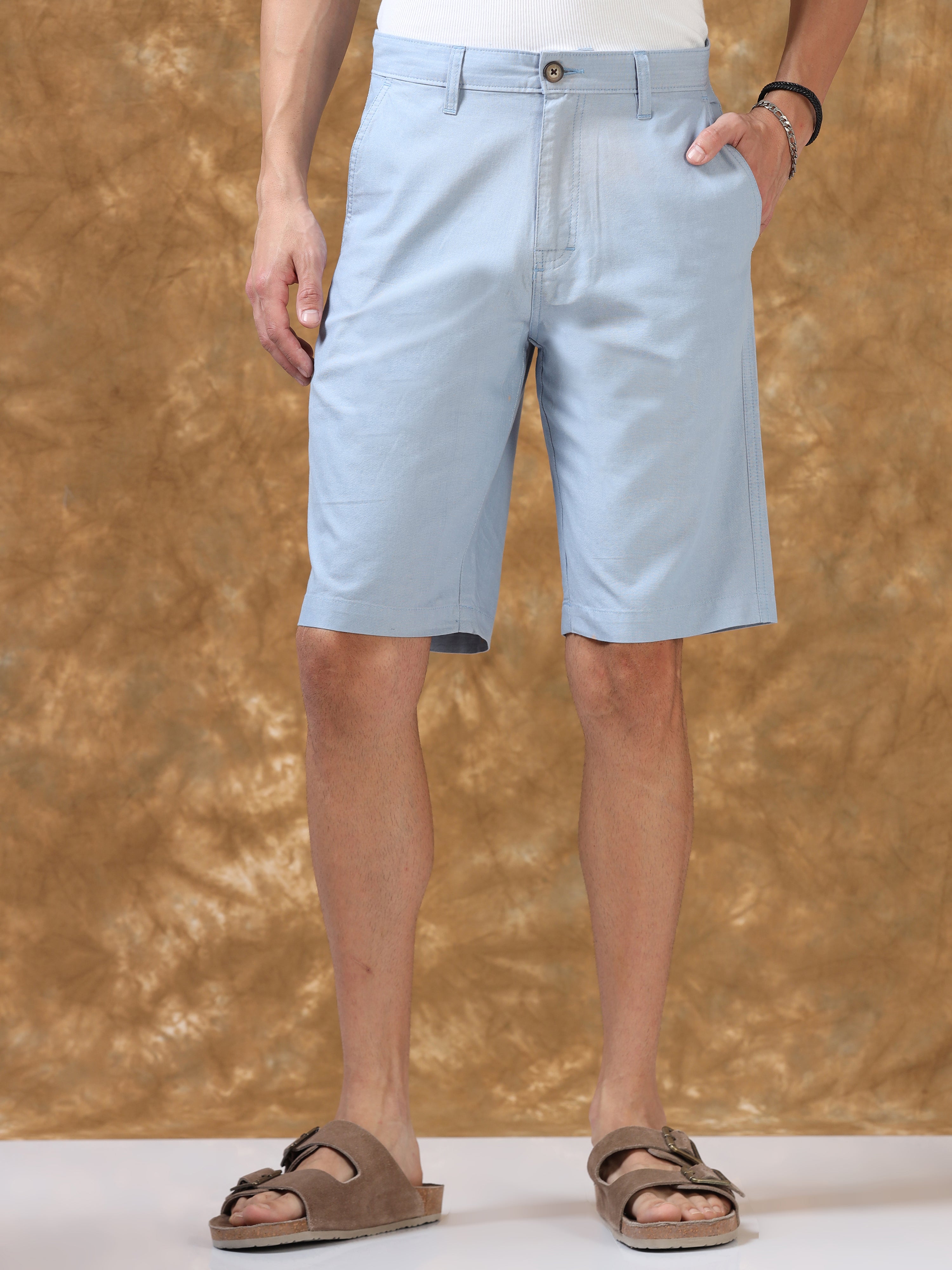 Durable Light Blue Cotton Shorts