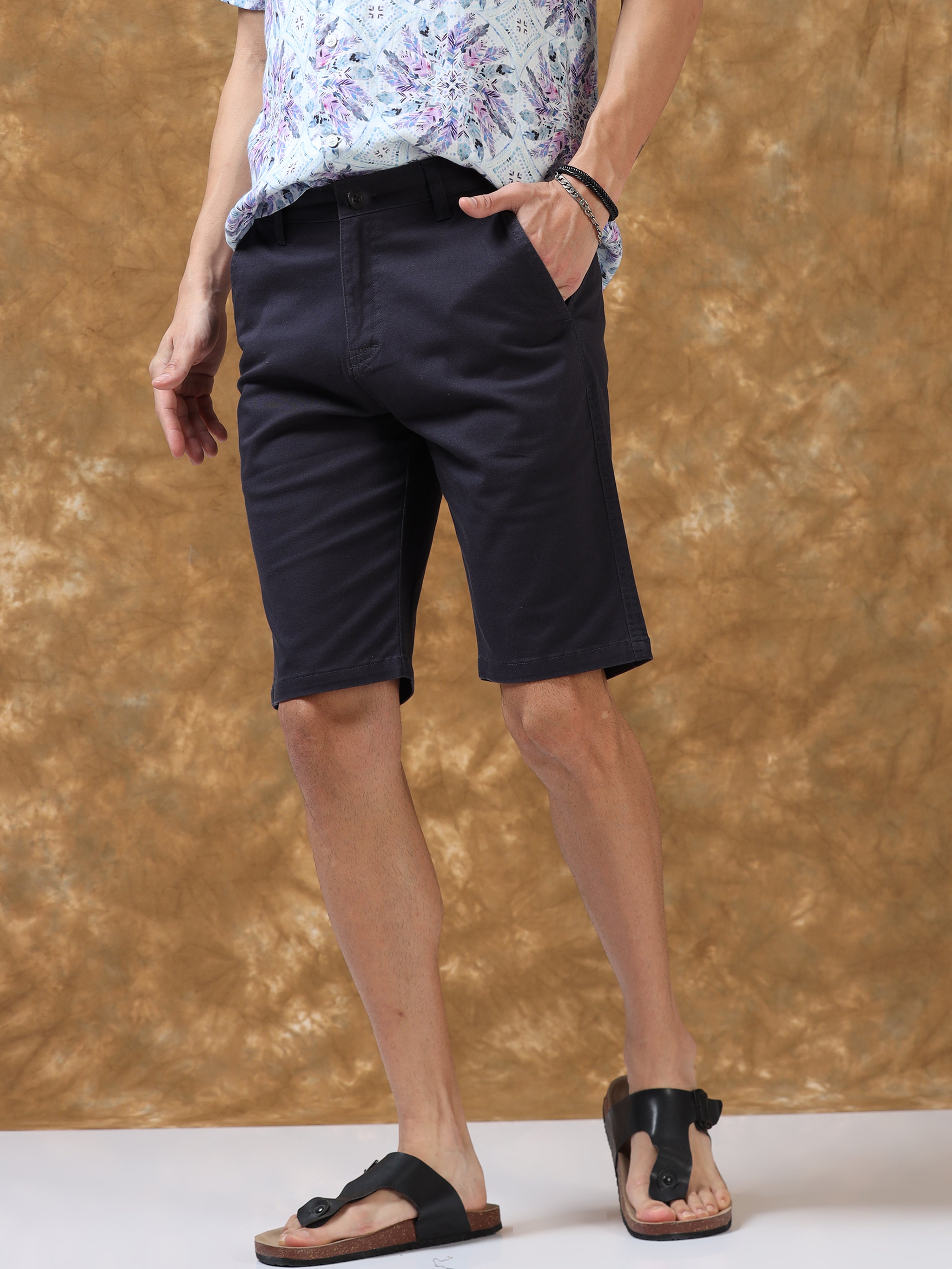 Casual Navy Cotton Shorts