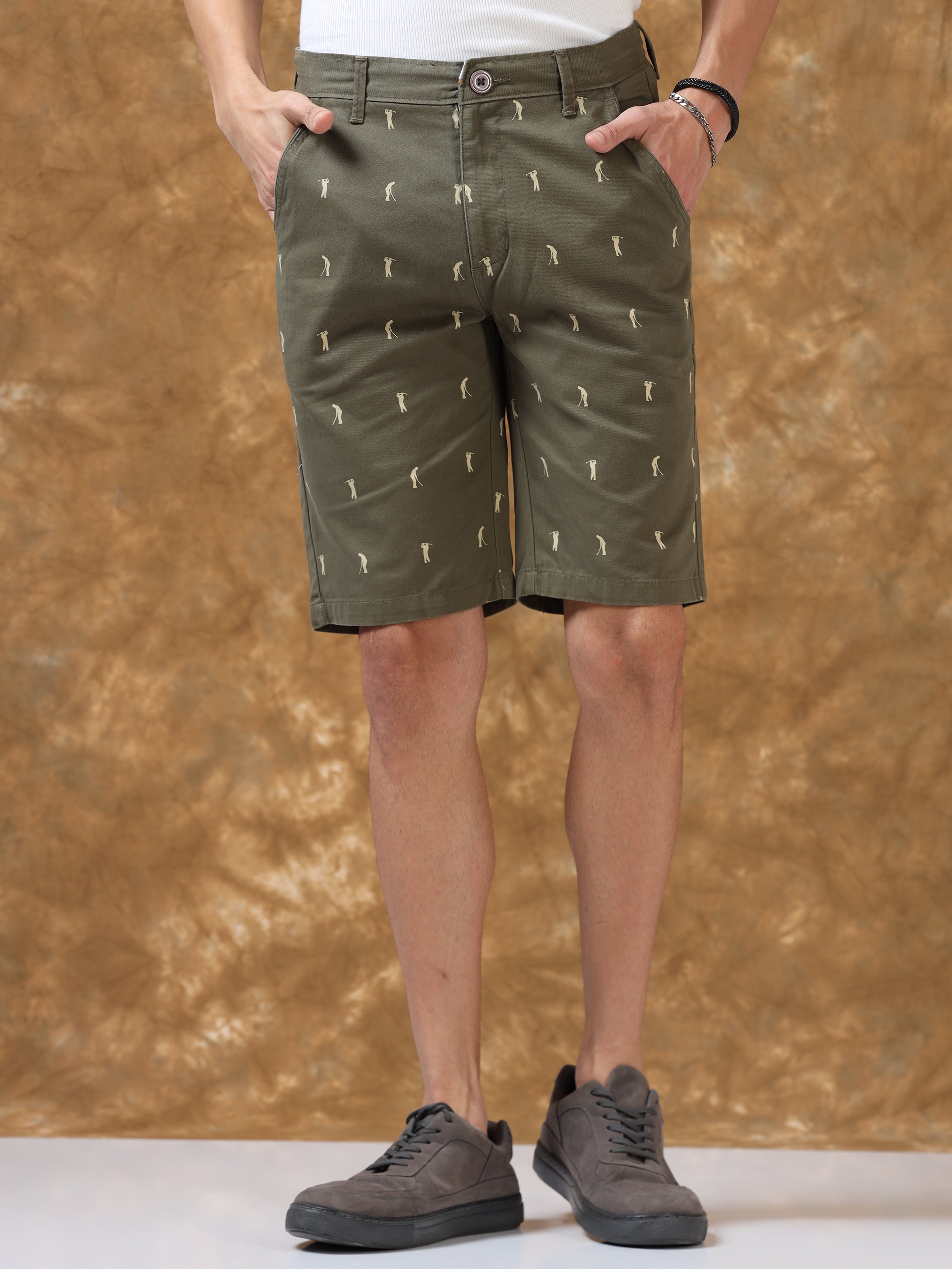 Refined Olive Printed Cotton Shorts