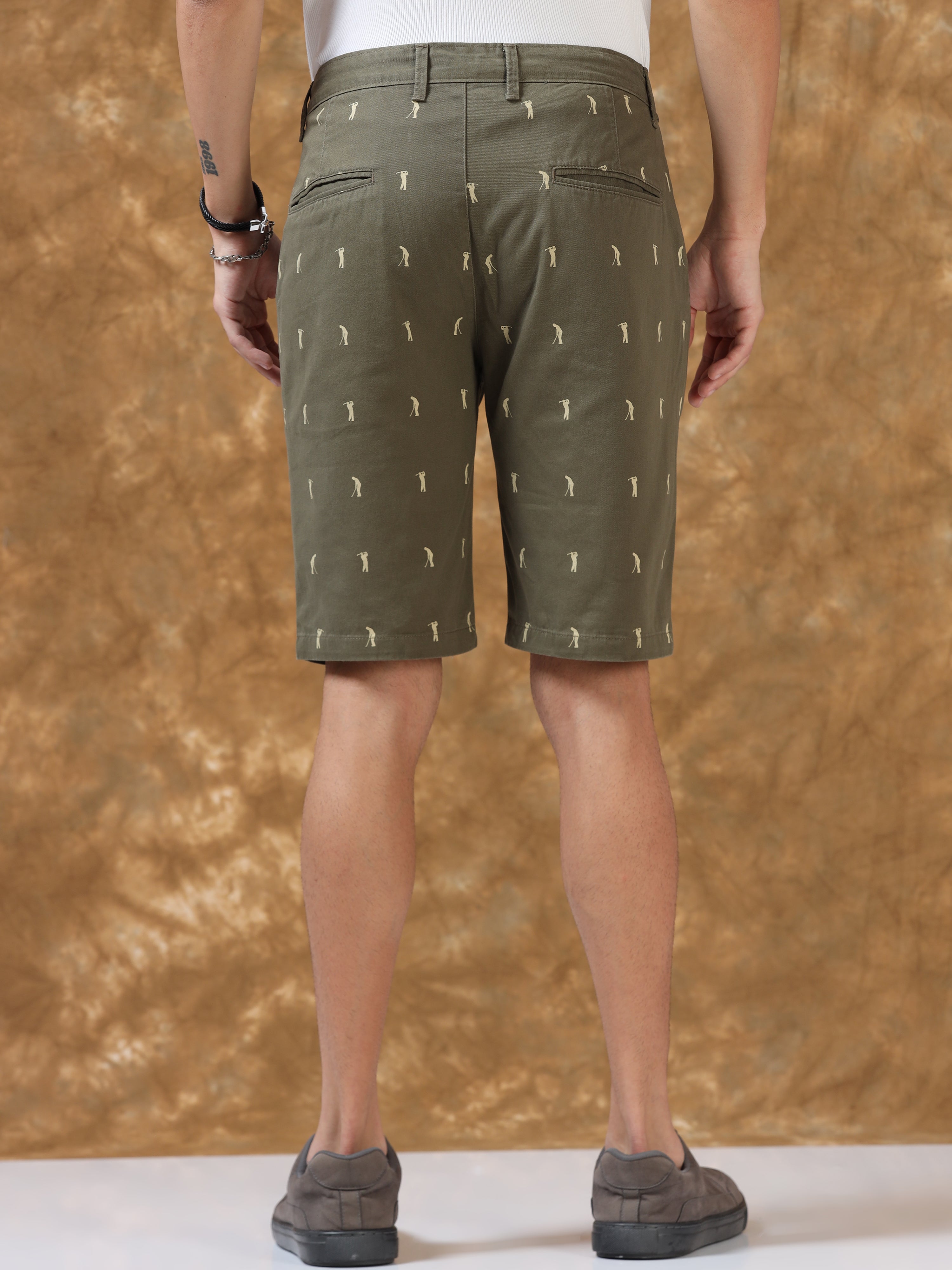 Refined Olive Printed Cotton Shorts