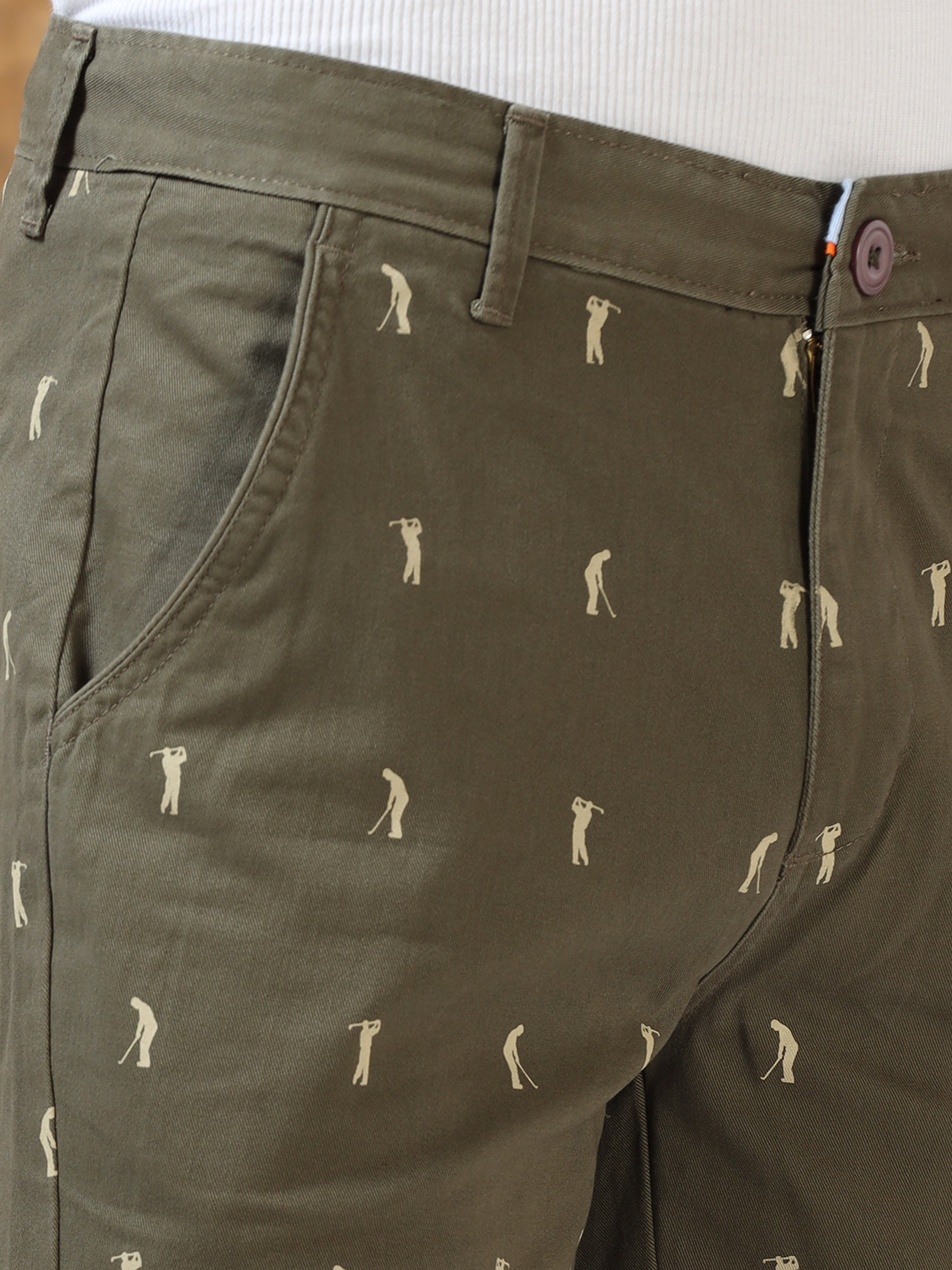 Refined Olive Printed Cotton Shorts