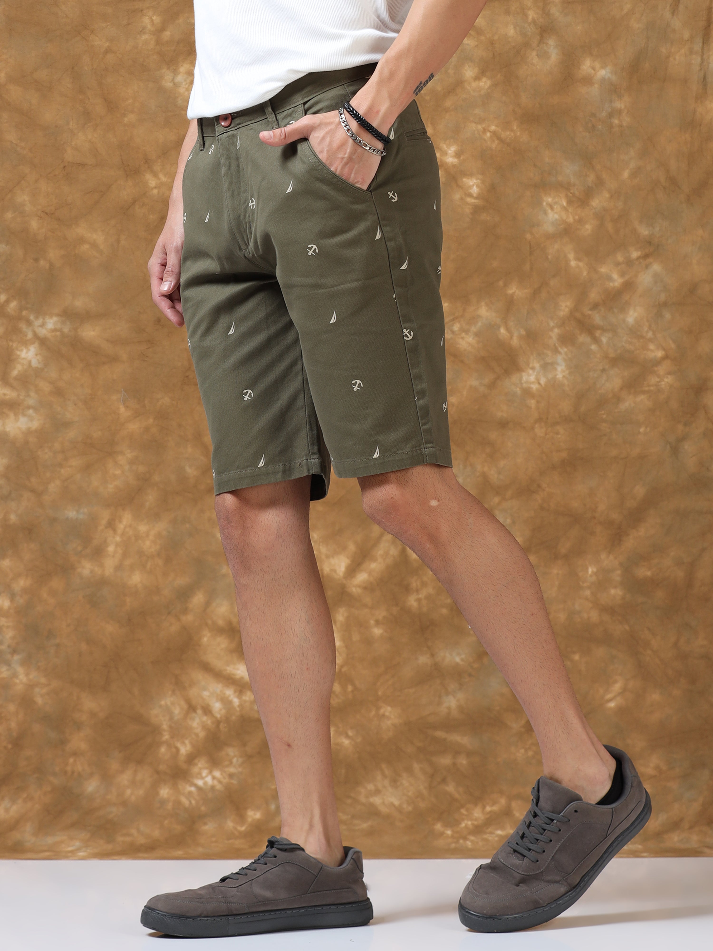 Anchor Olive Cotton Shorts