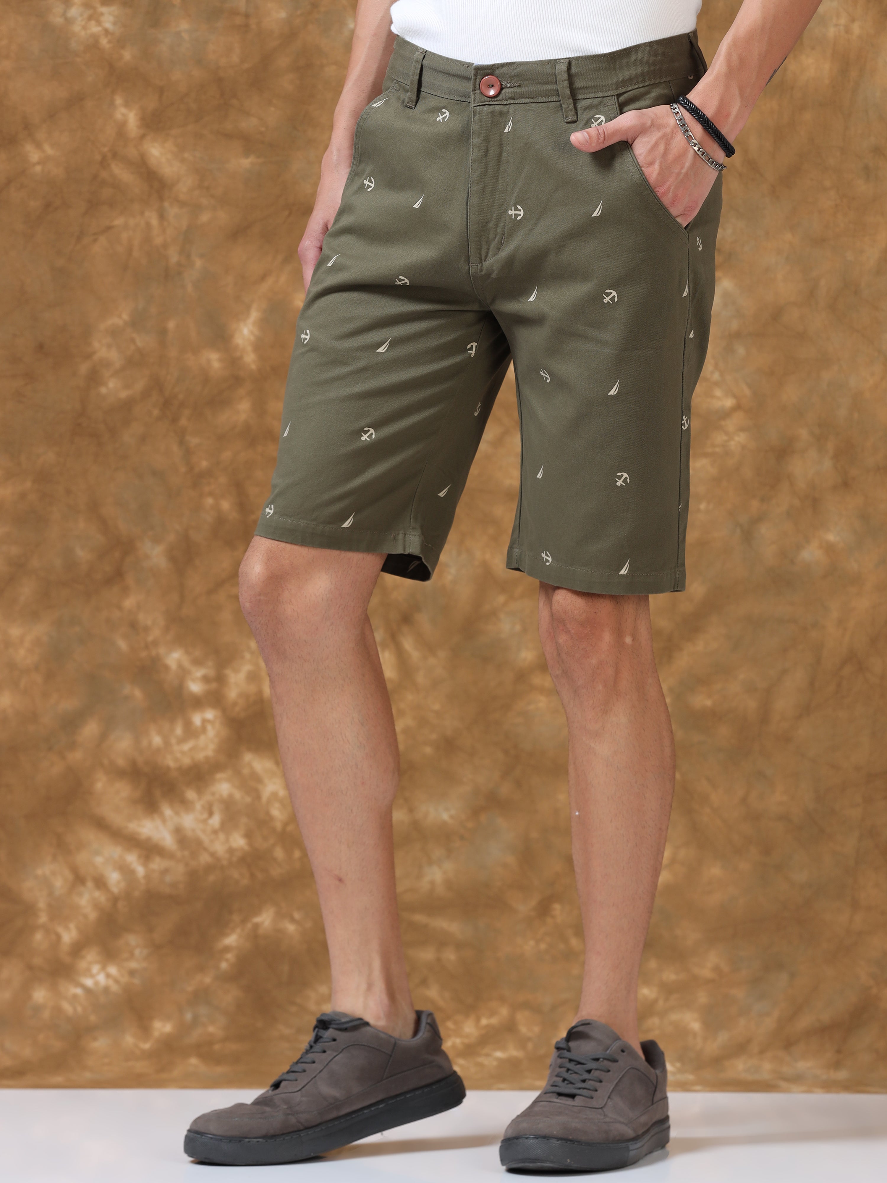 Anchor Olive Cotton Shorts