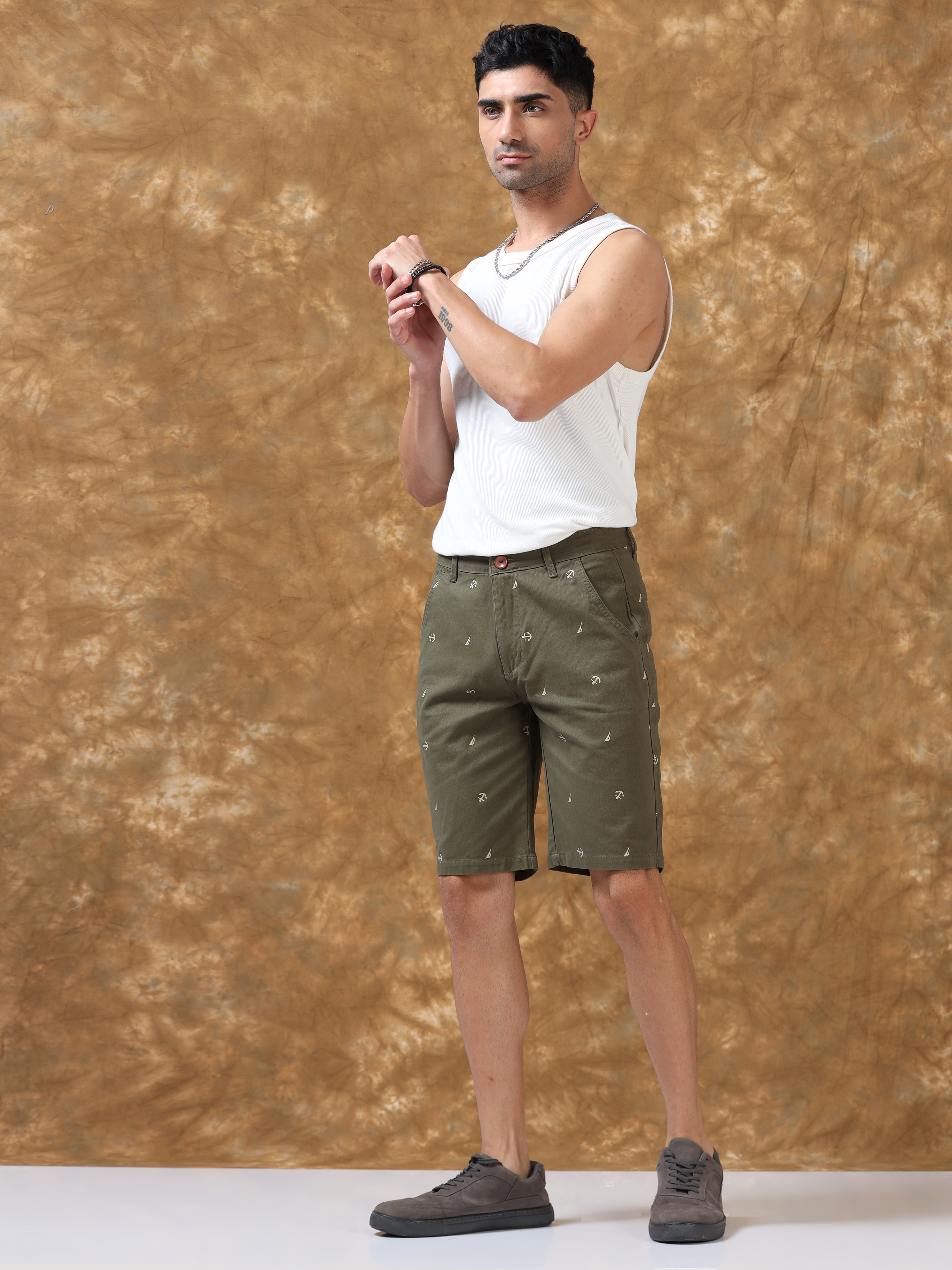 Anchor Olive Cotton Shorts