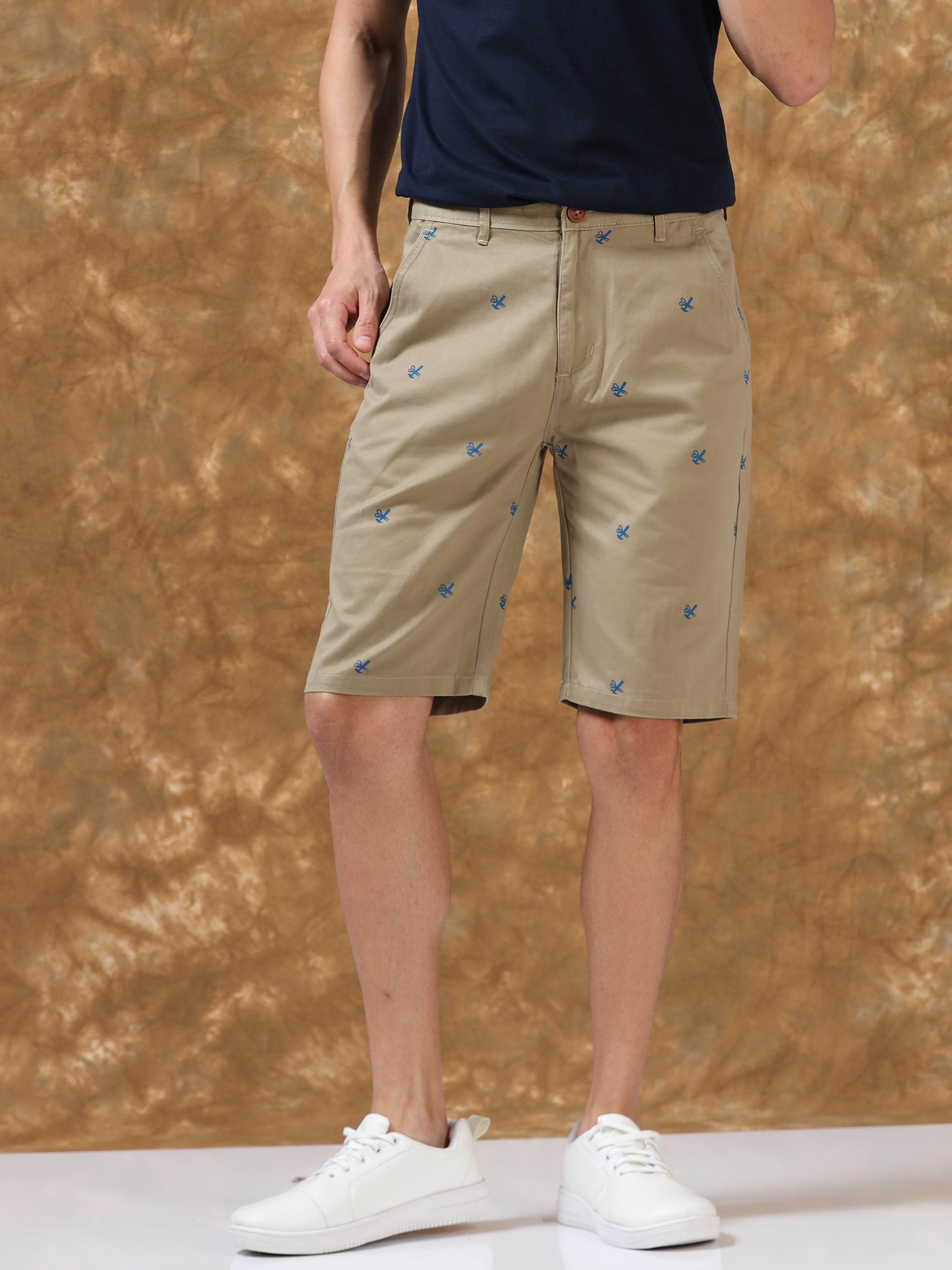 Everyday Khaki Printed Cotton Shorts