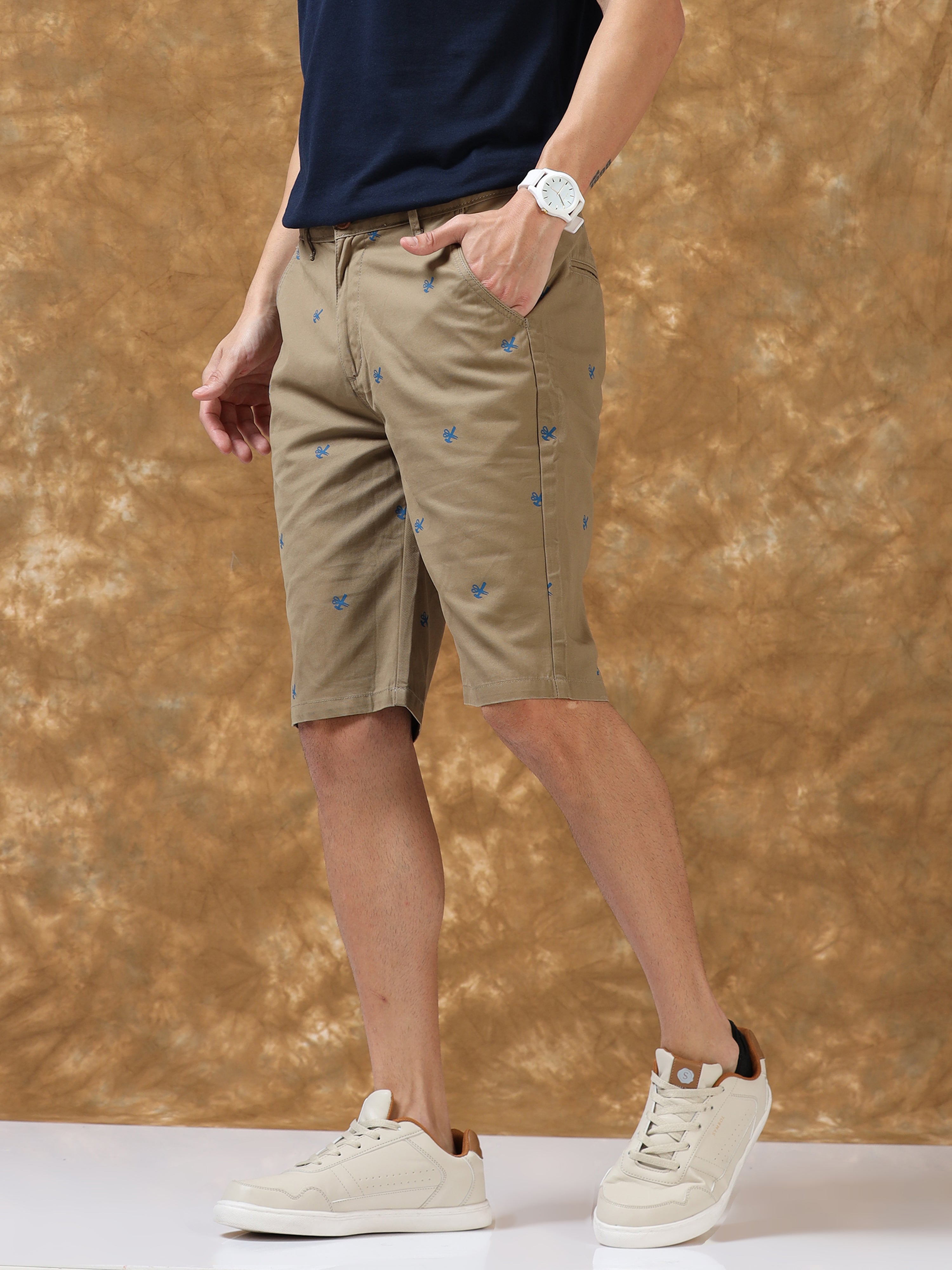 Casual Cool Khaki Cotton Shorts