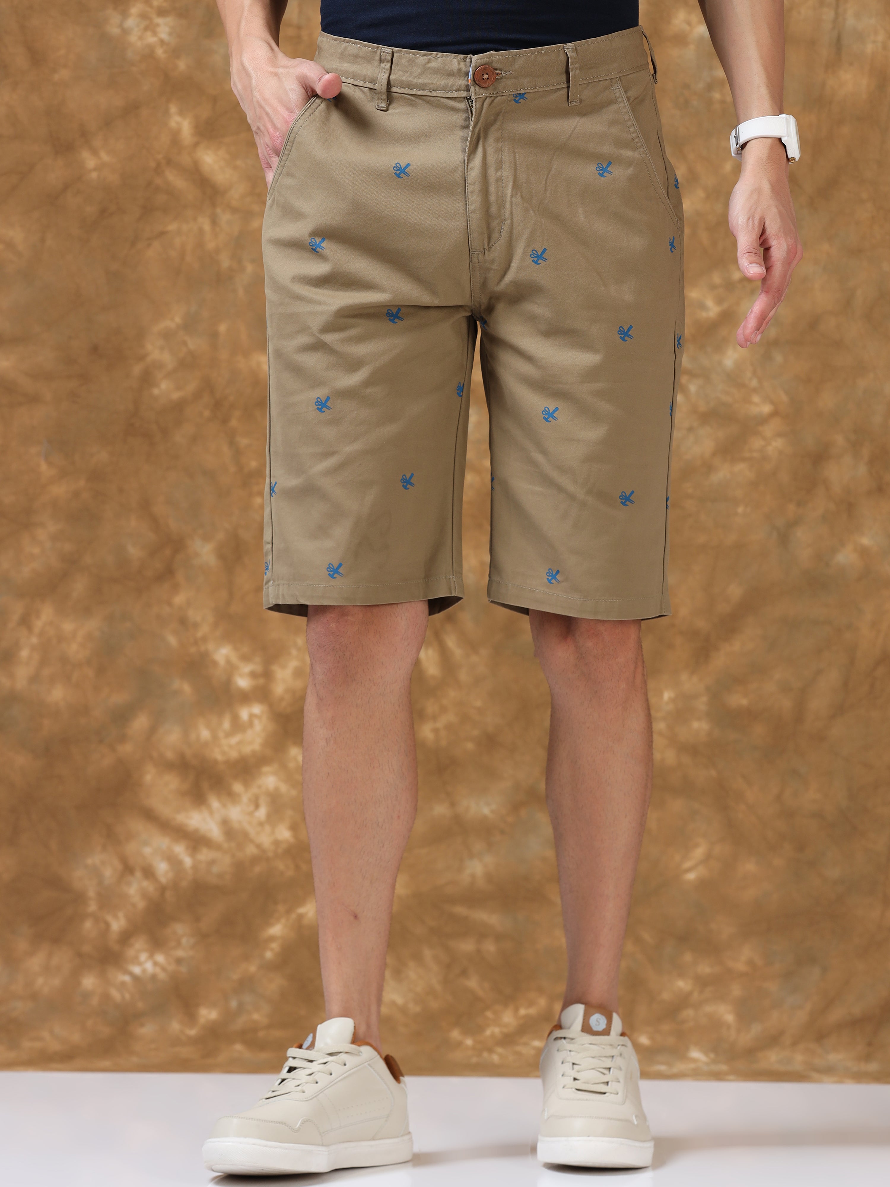 Casual Cool Khaki Cotton Shorts