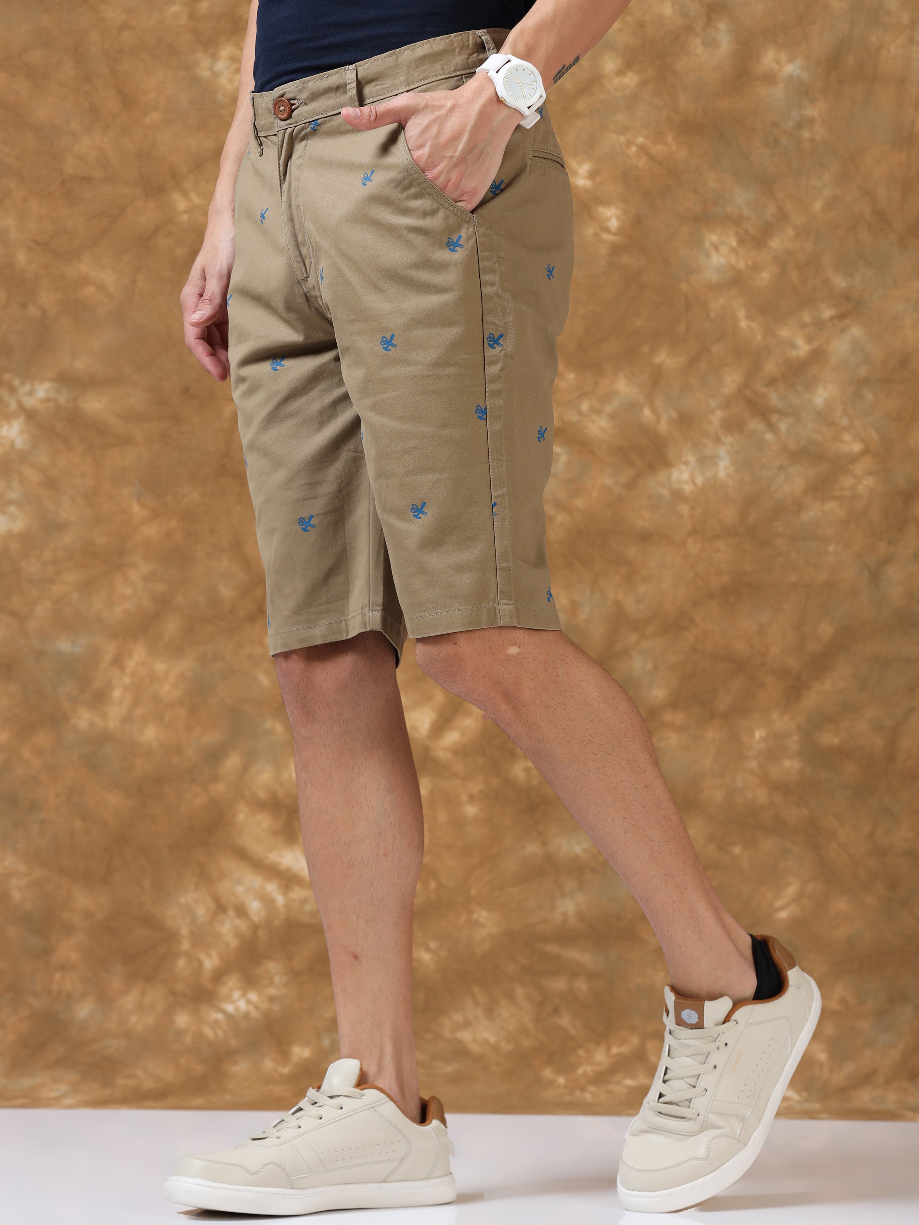 Casual Cool Khaki Cotton Shorts