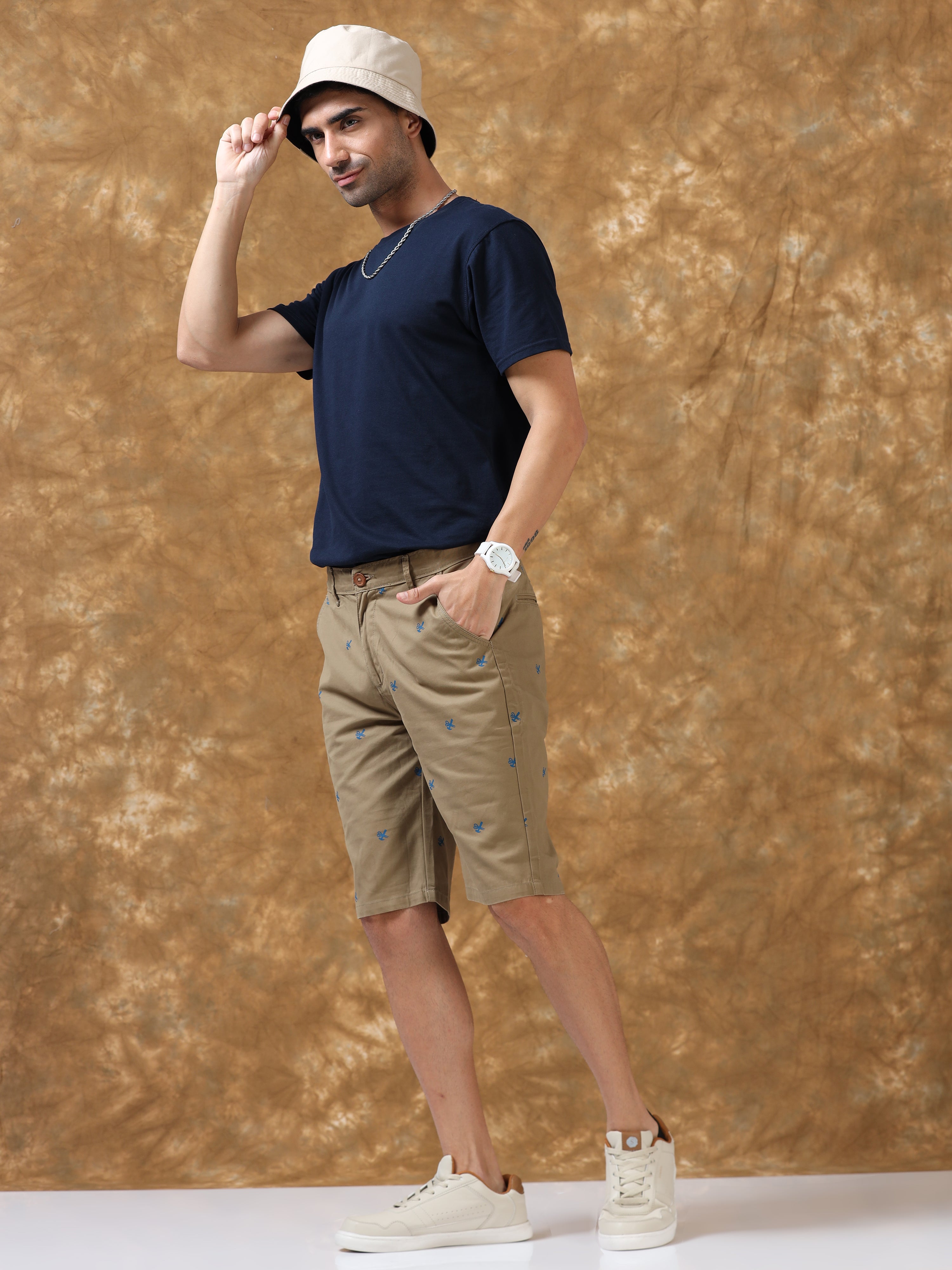 Casual Cool Khaki Cotton Shorts