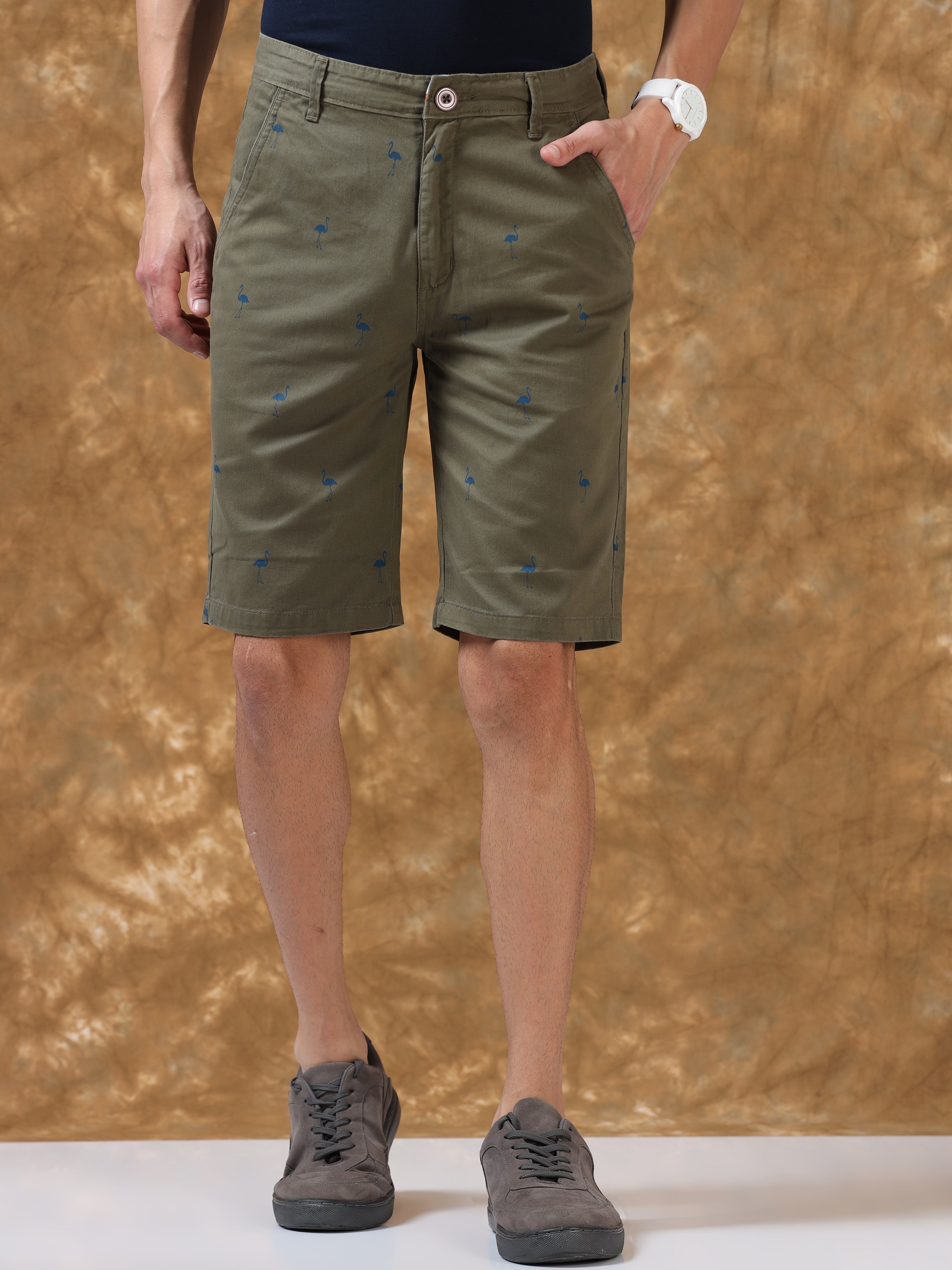 Trendy Olive Cotton Shorts