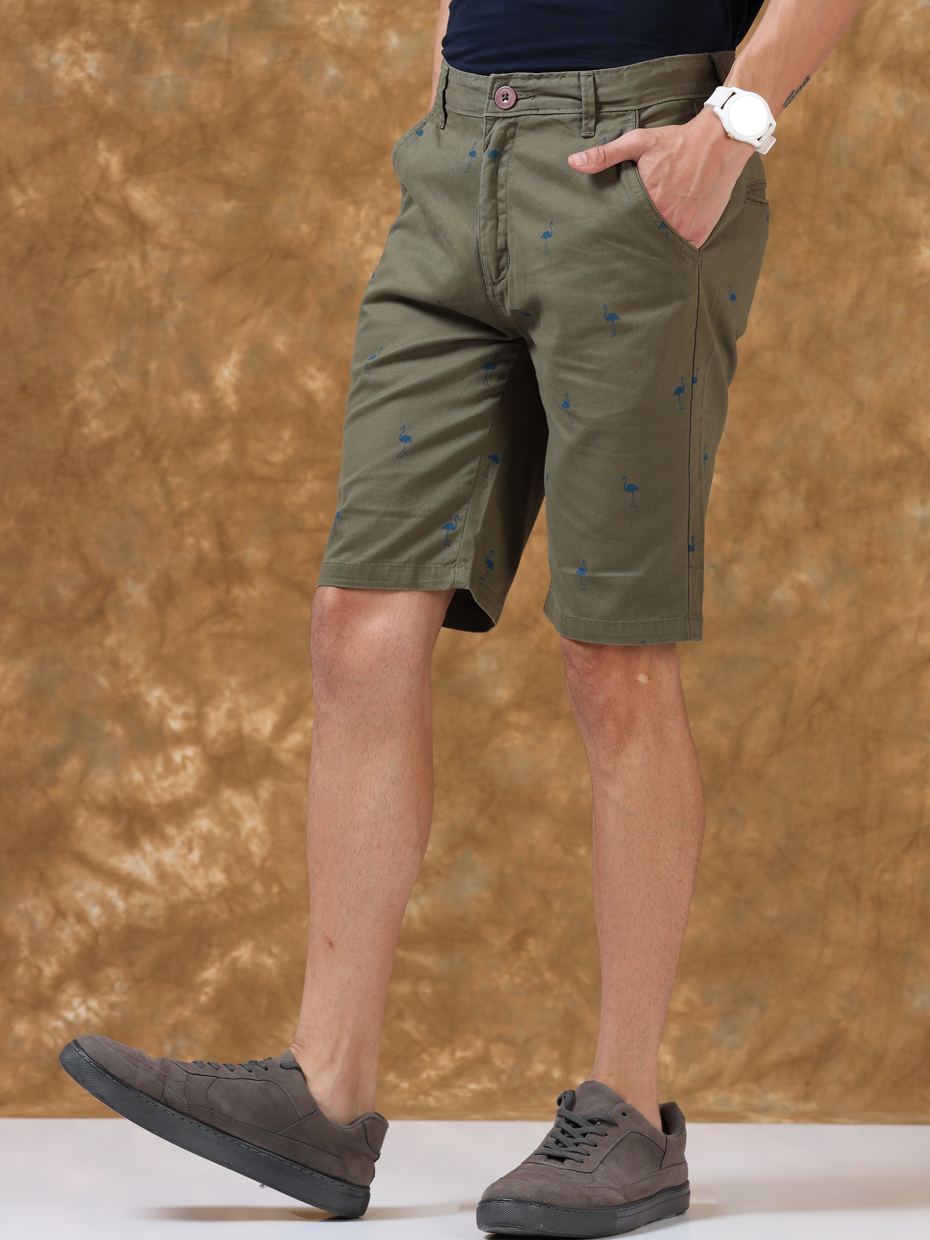 Trendy Olive Cotton Shorts