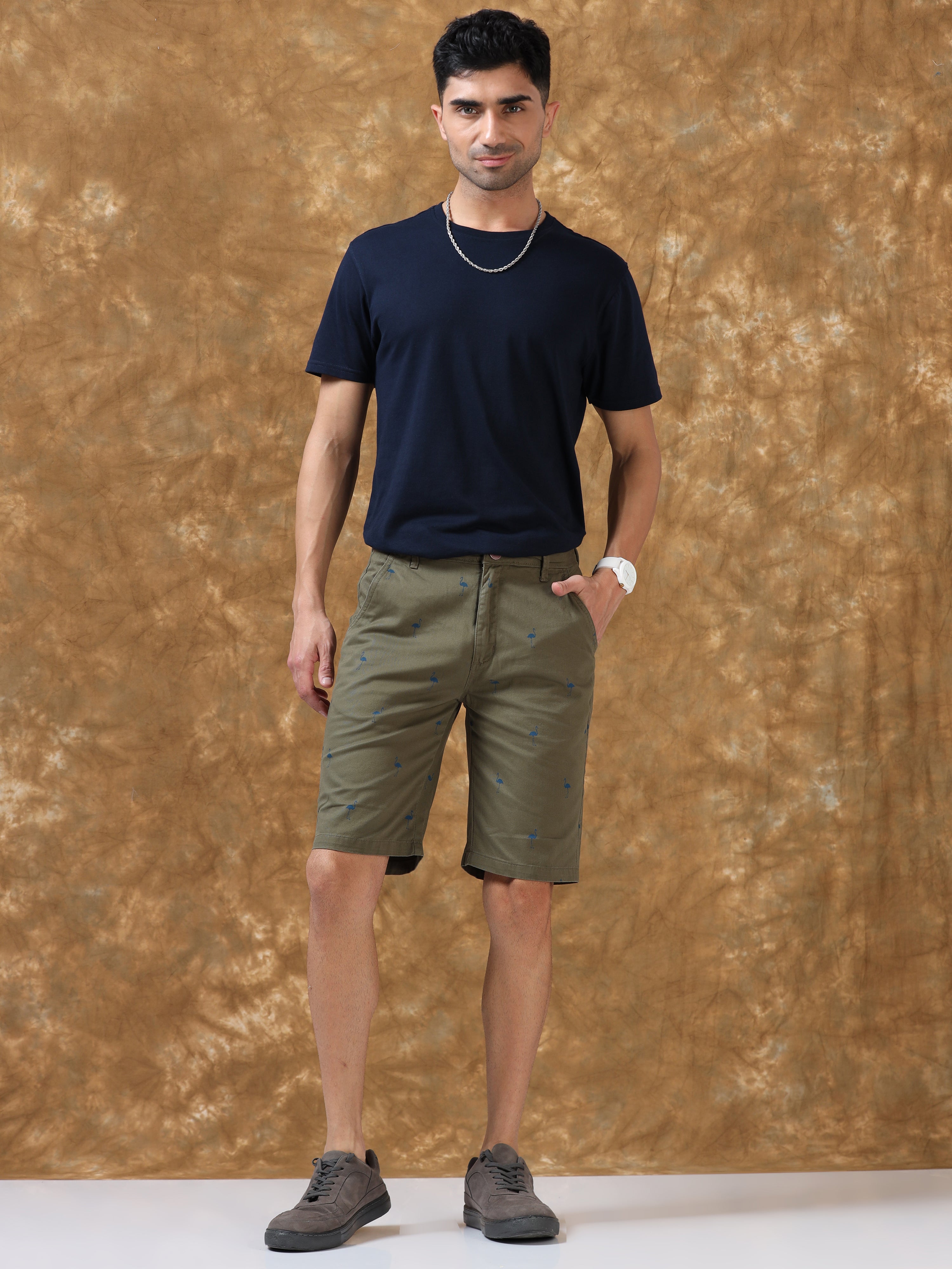 Trendy Olive Cotton Shorts