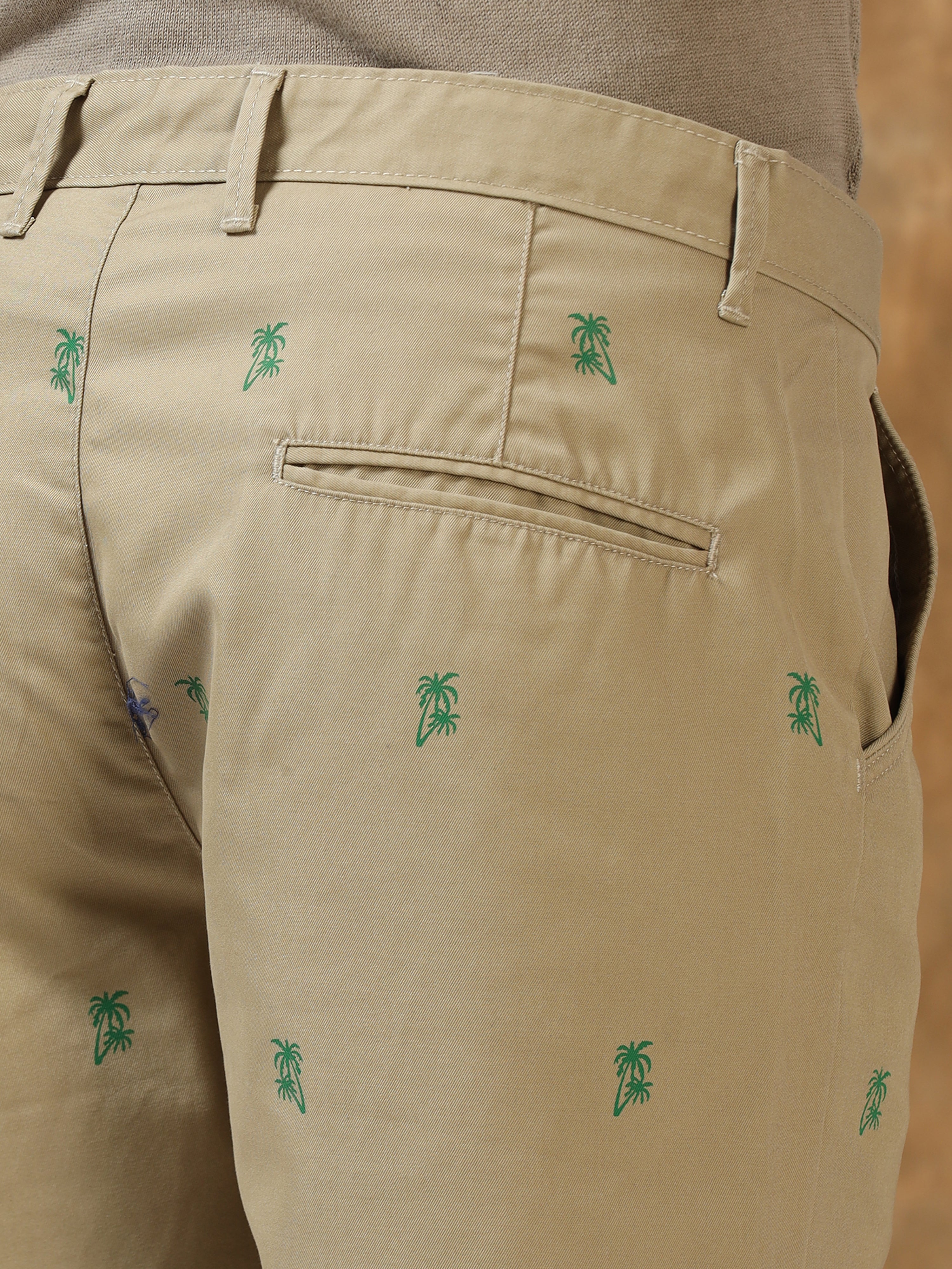 Khaki Printed Cotton Shorts