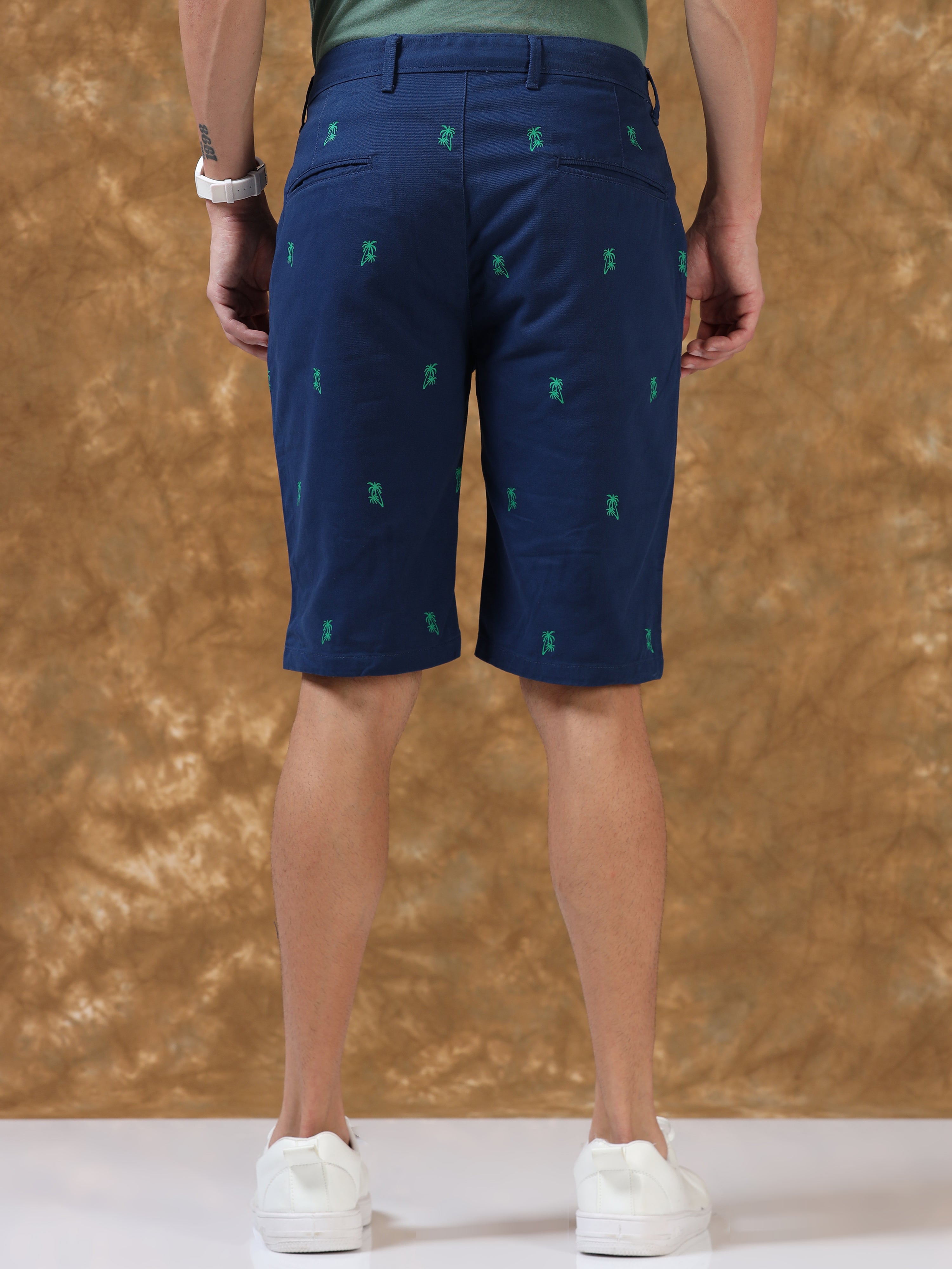 Casual Blue Printed Cotton Shorts