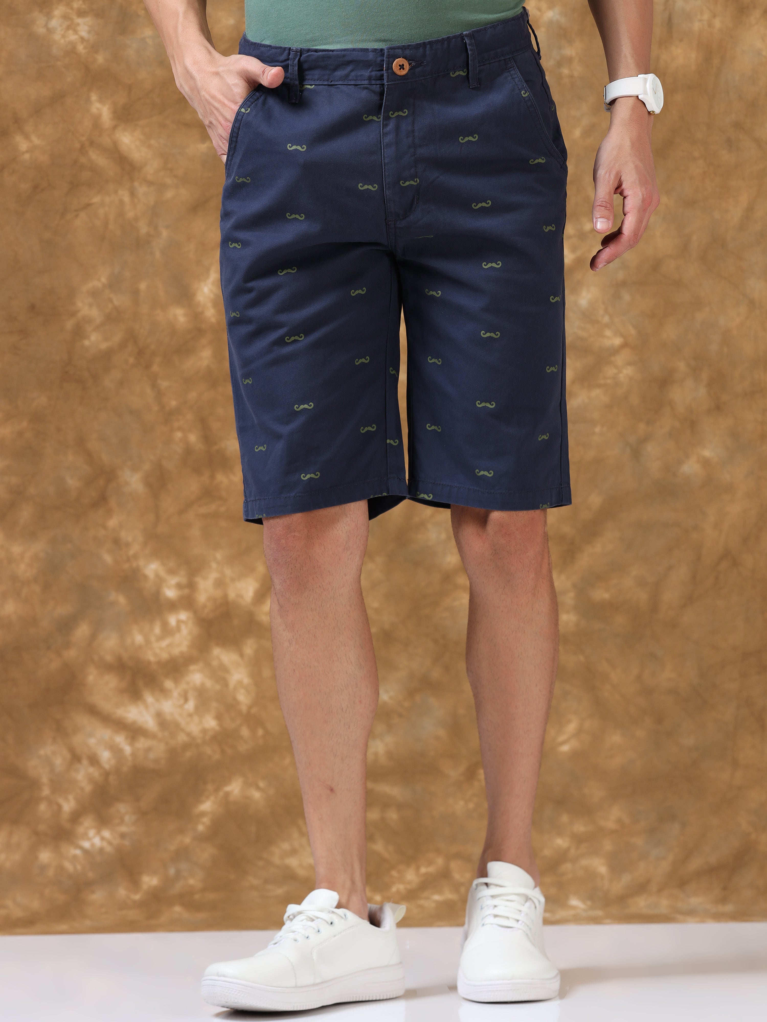 Luxury Navy Printed Shorts