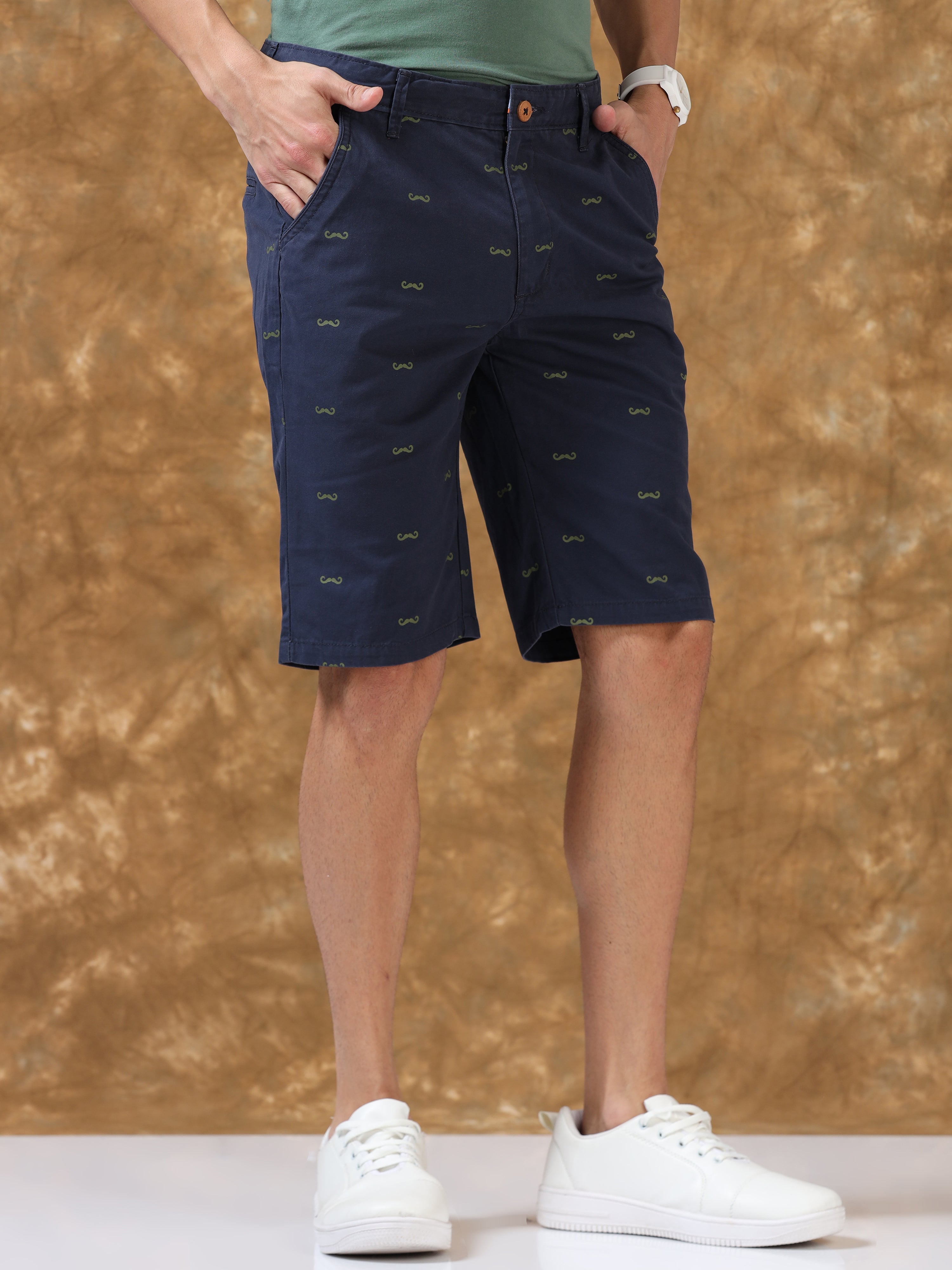 Luxury Navy Printed Shorts