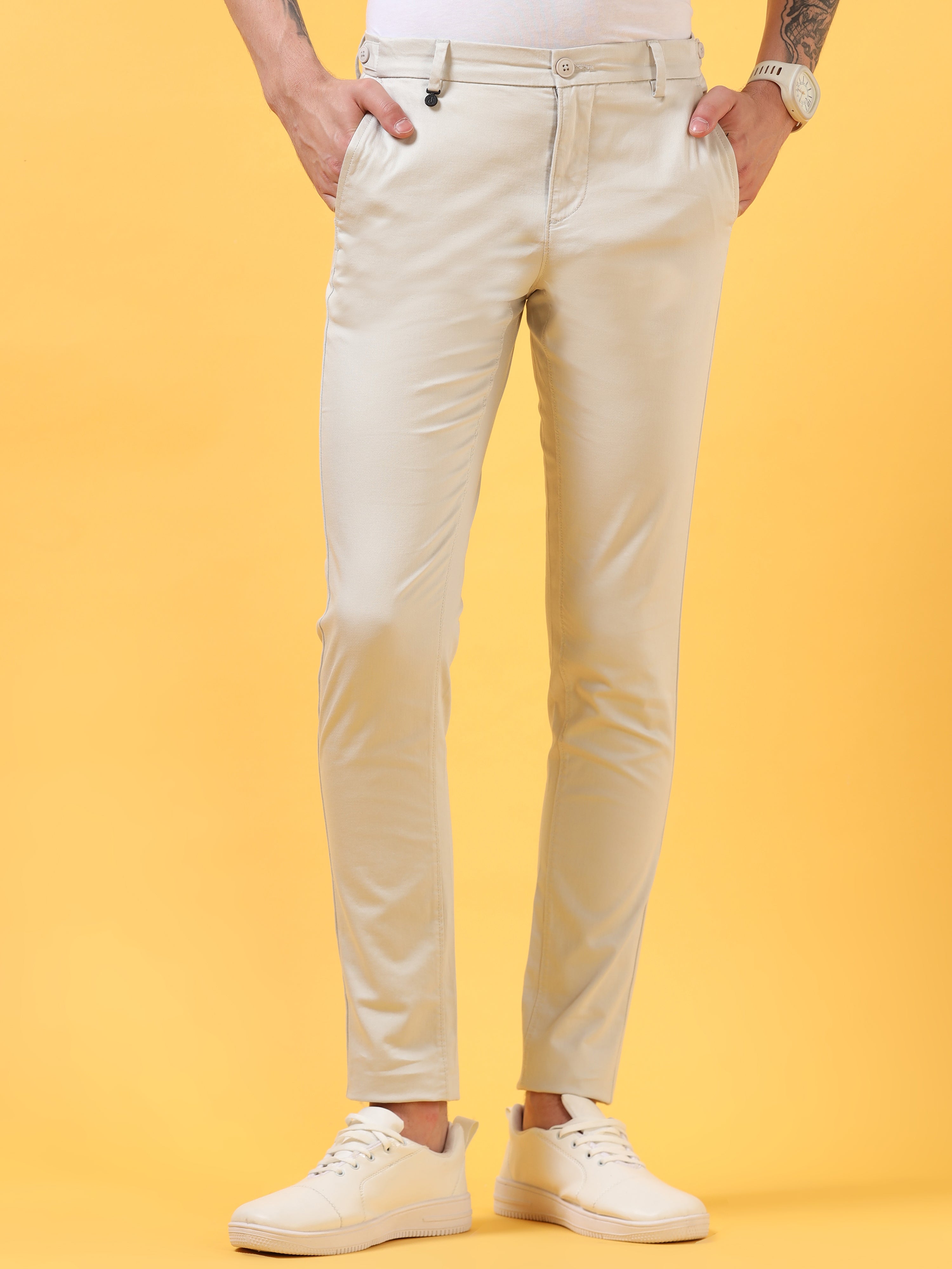 Ivory Essence: Stylish White Casual Trousers