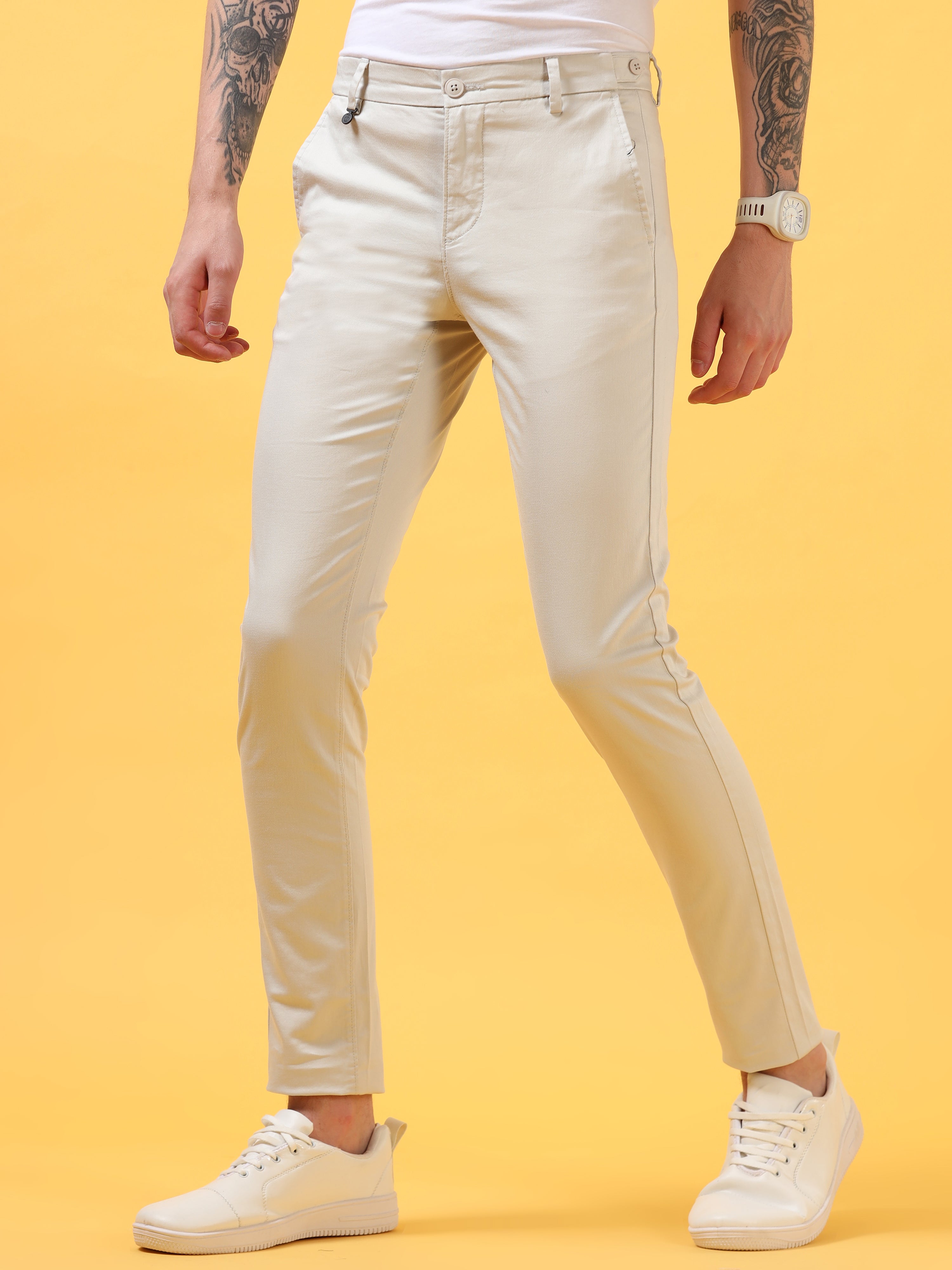 Ivory Essence: Stylish White Casual Trousers