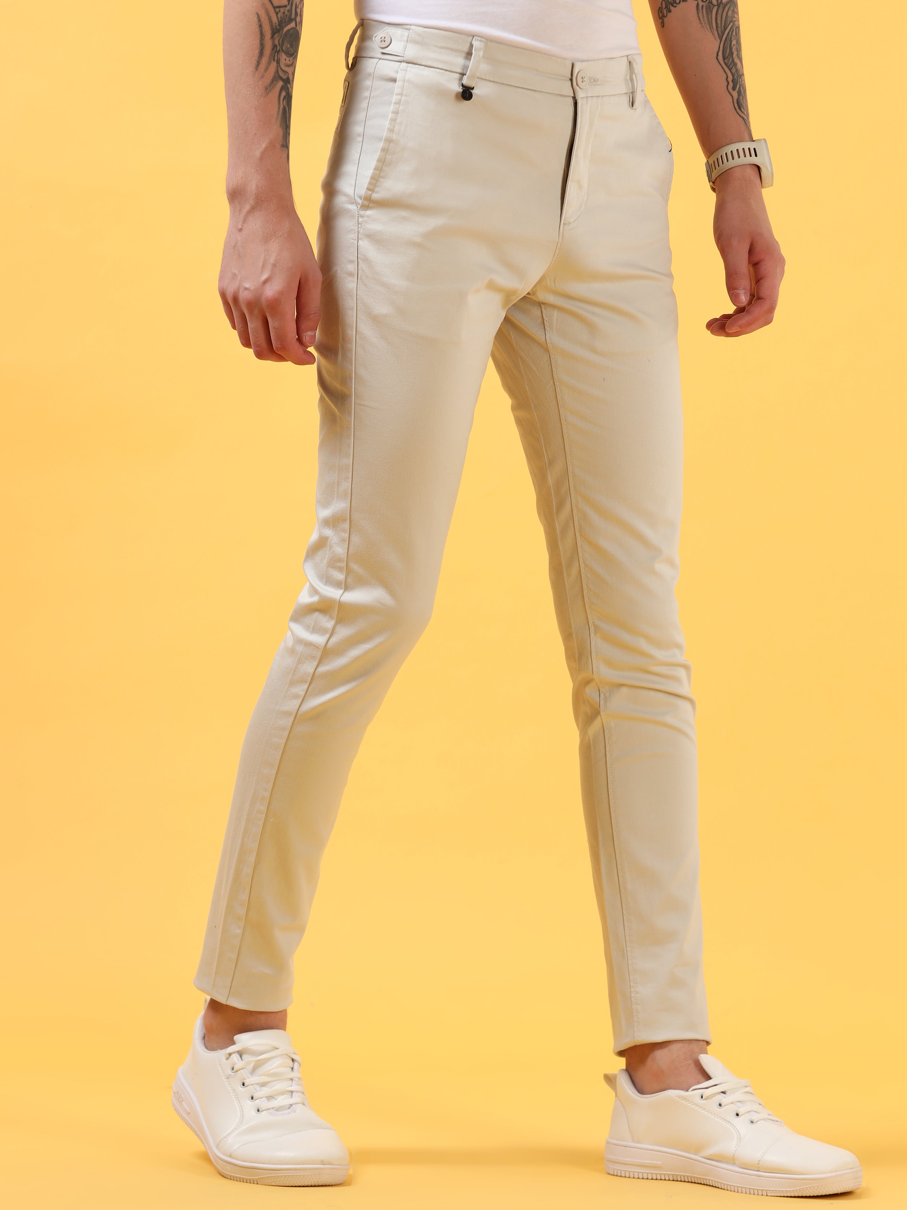 Ivory Essence: Stylish White Casual Trousers