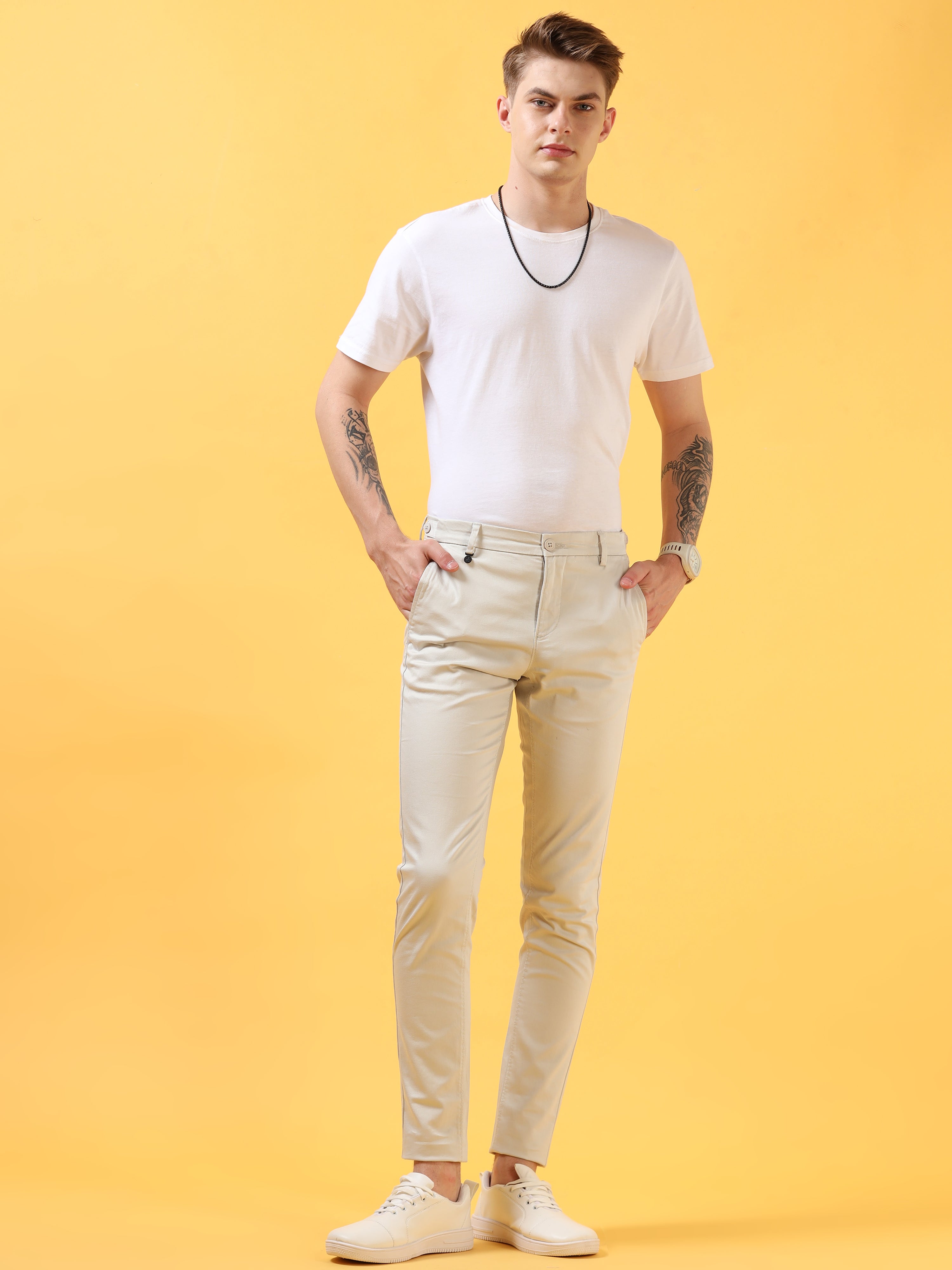 Ivory Essence: Stylish White Casual Trousers