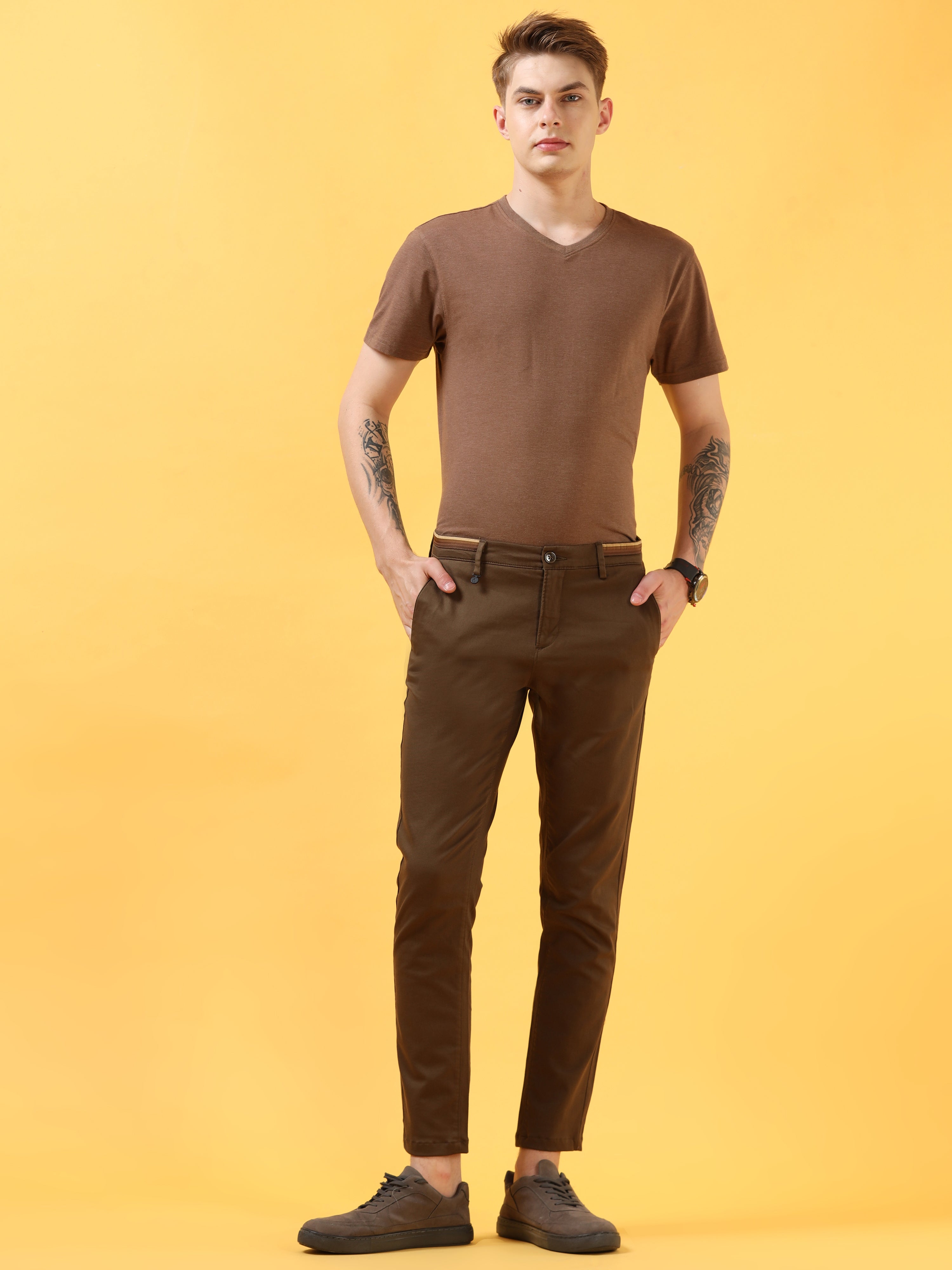 Forest Whisper: Solid Brown Trousers