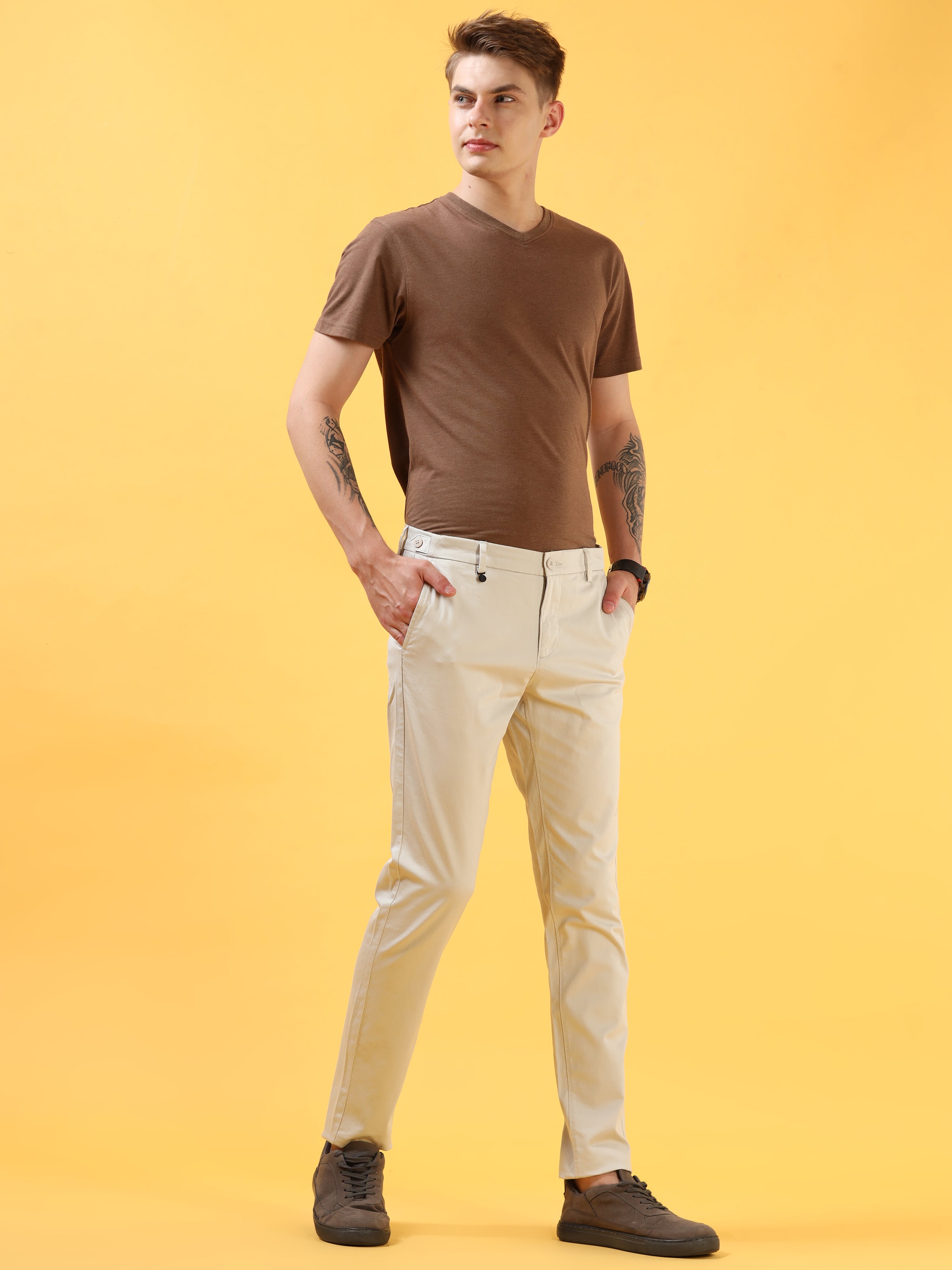 Snowfall Serenity: White Casual  Trousers