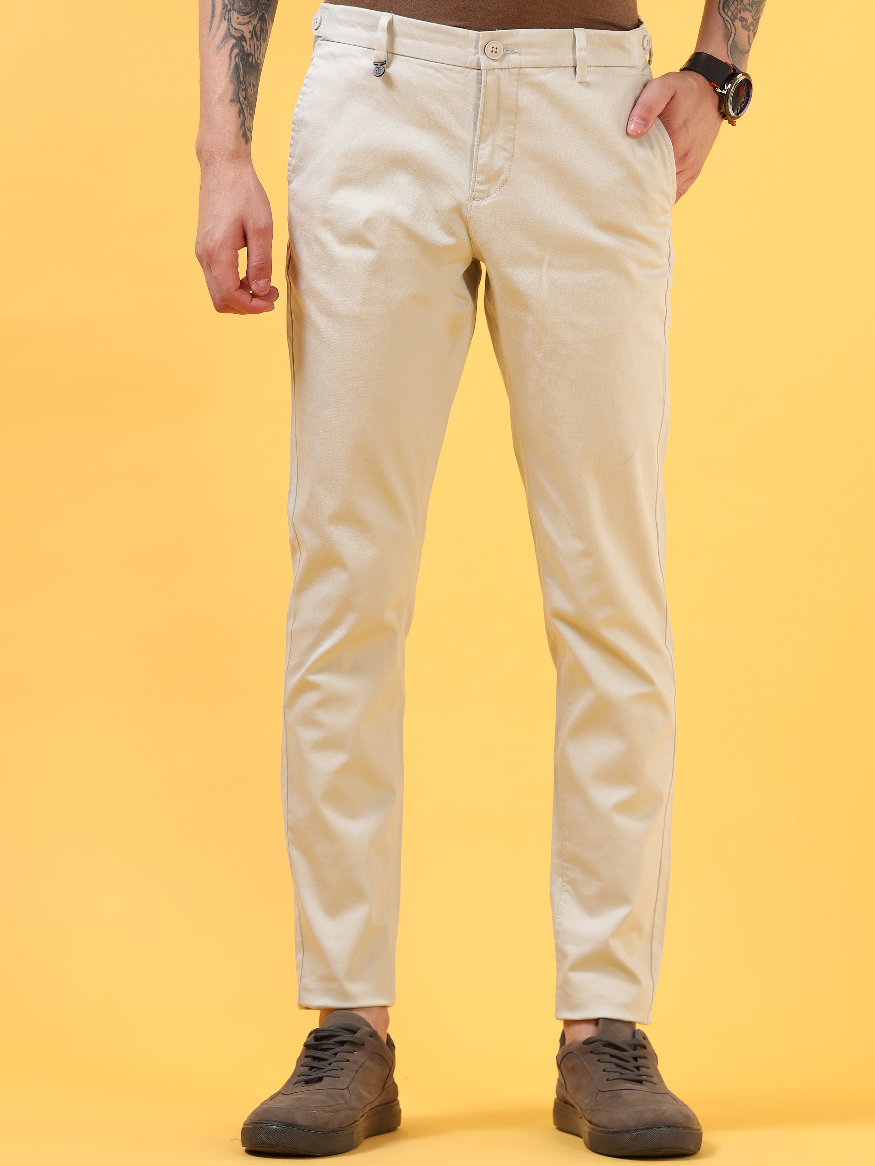 Snowfall Serenity: White Casual  Trousers