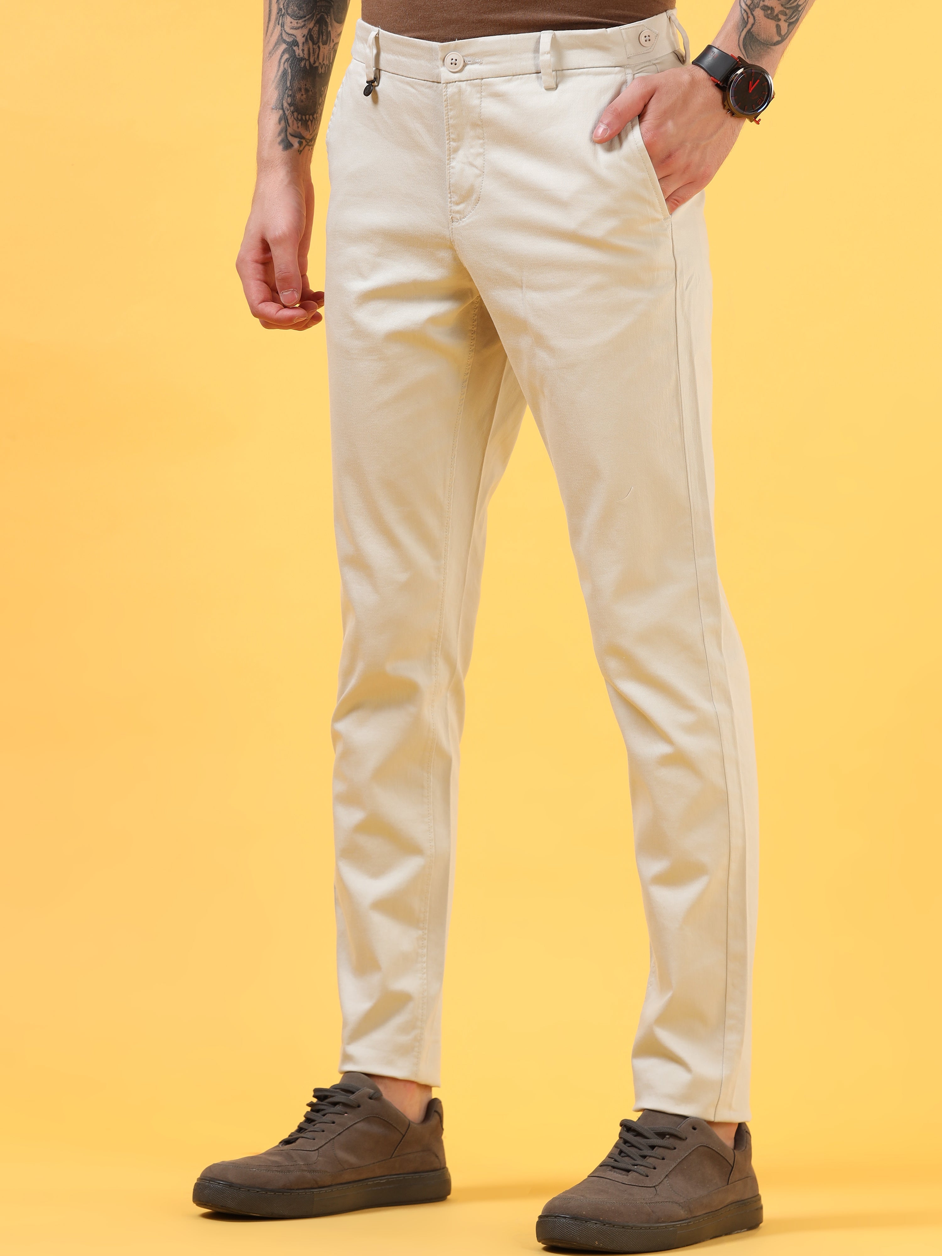 Snowfall Serenity: White Casual  Trousers