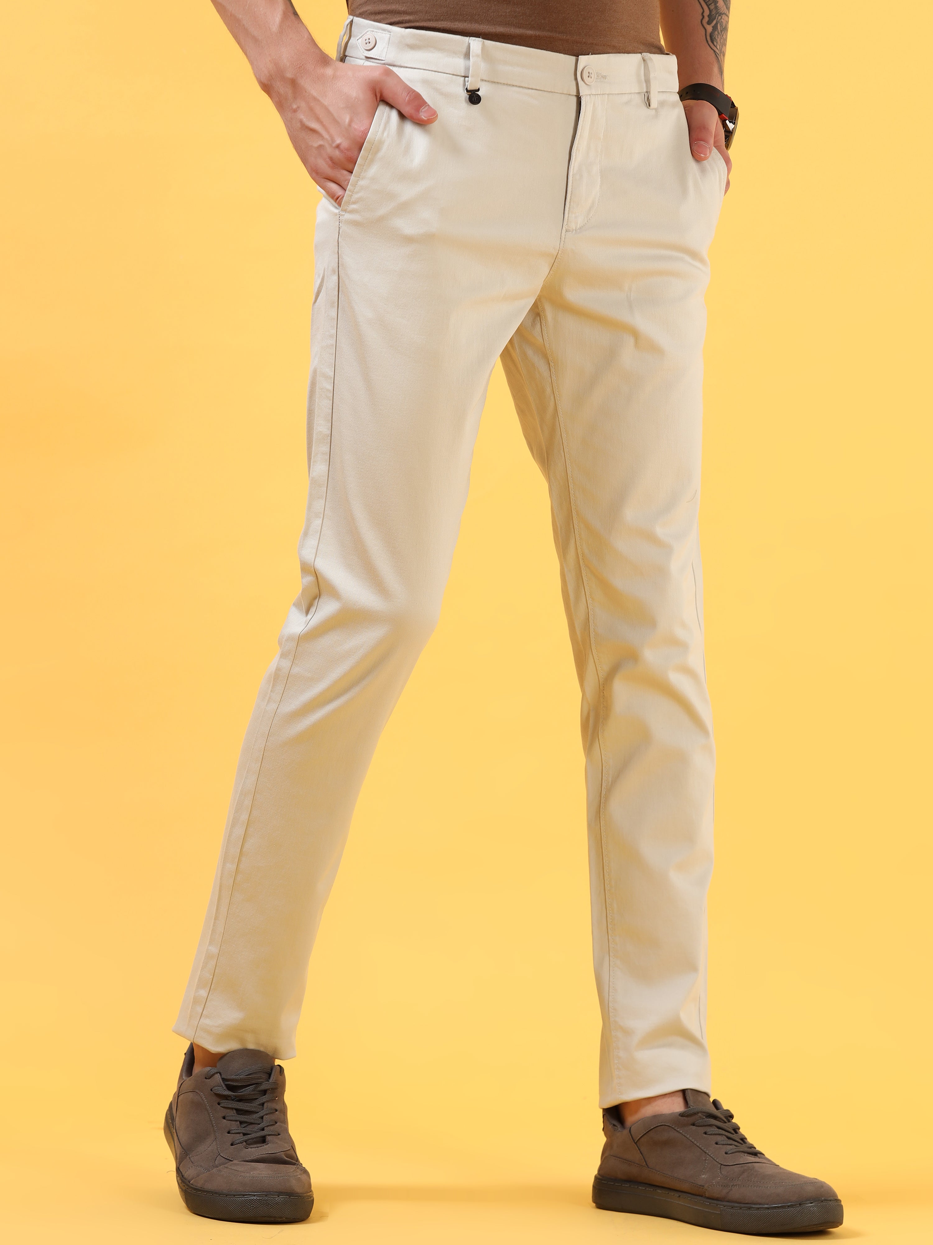 Snowfall Serenity: White Casual  Trousers