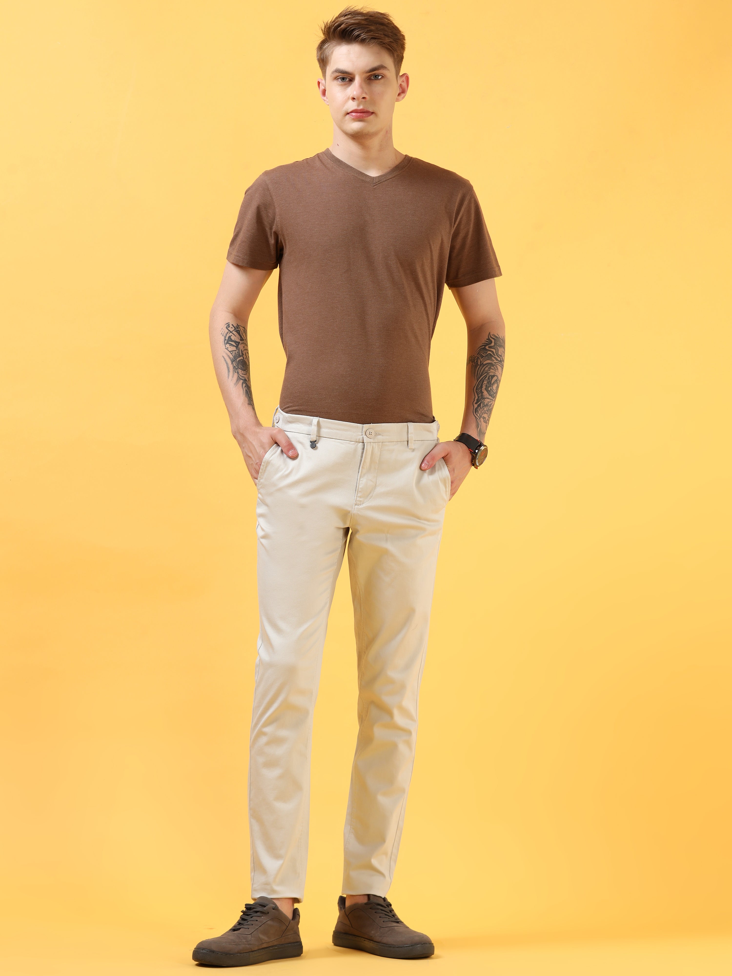 Snowfall Serenity: White Casual  Trousers