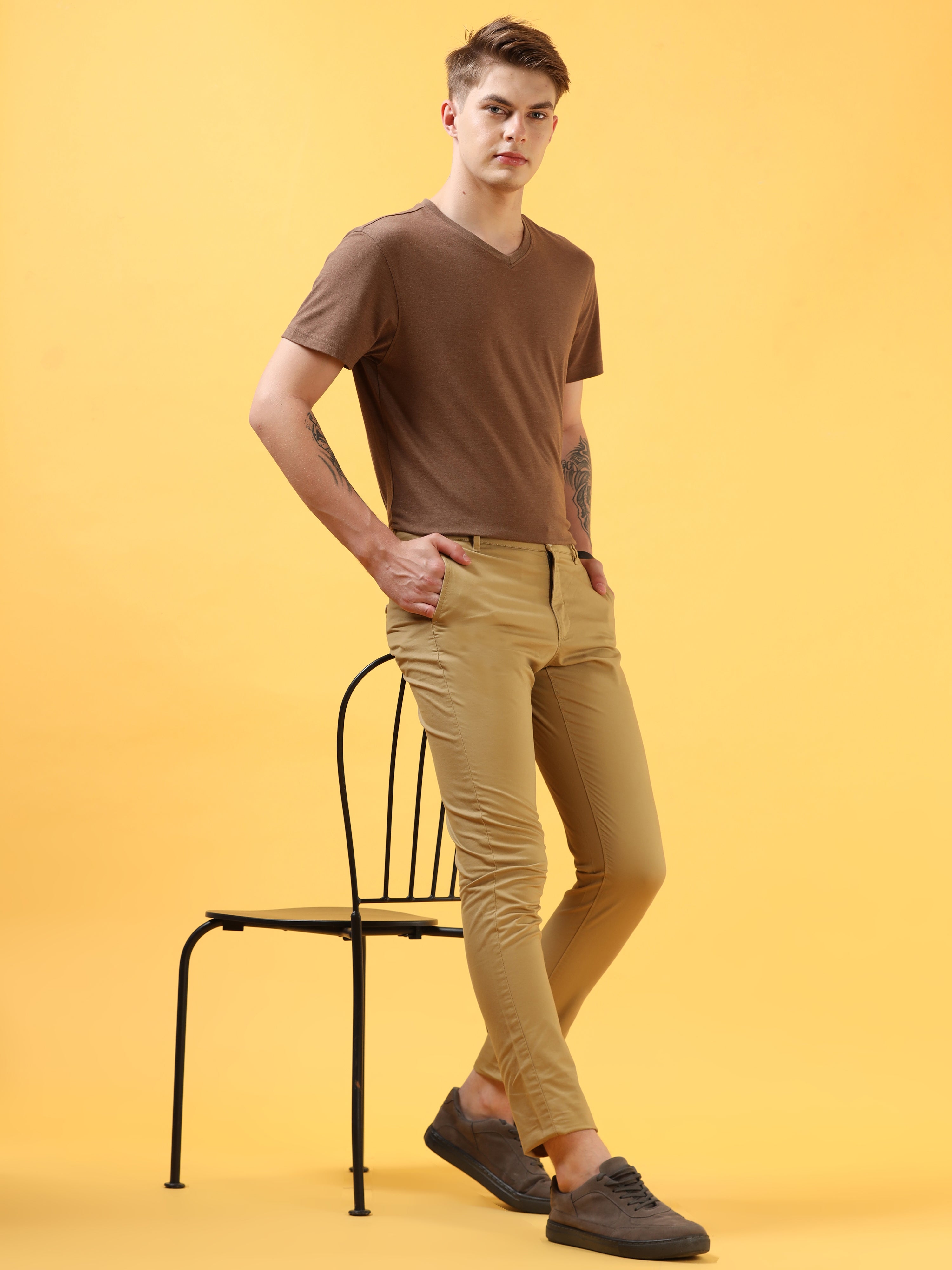 Refined Khaki comfort Casual Trousers