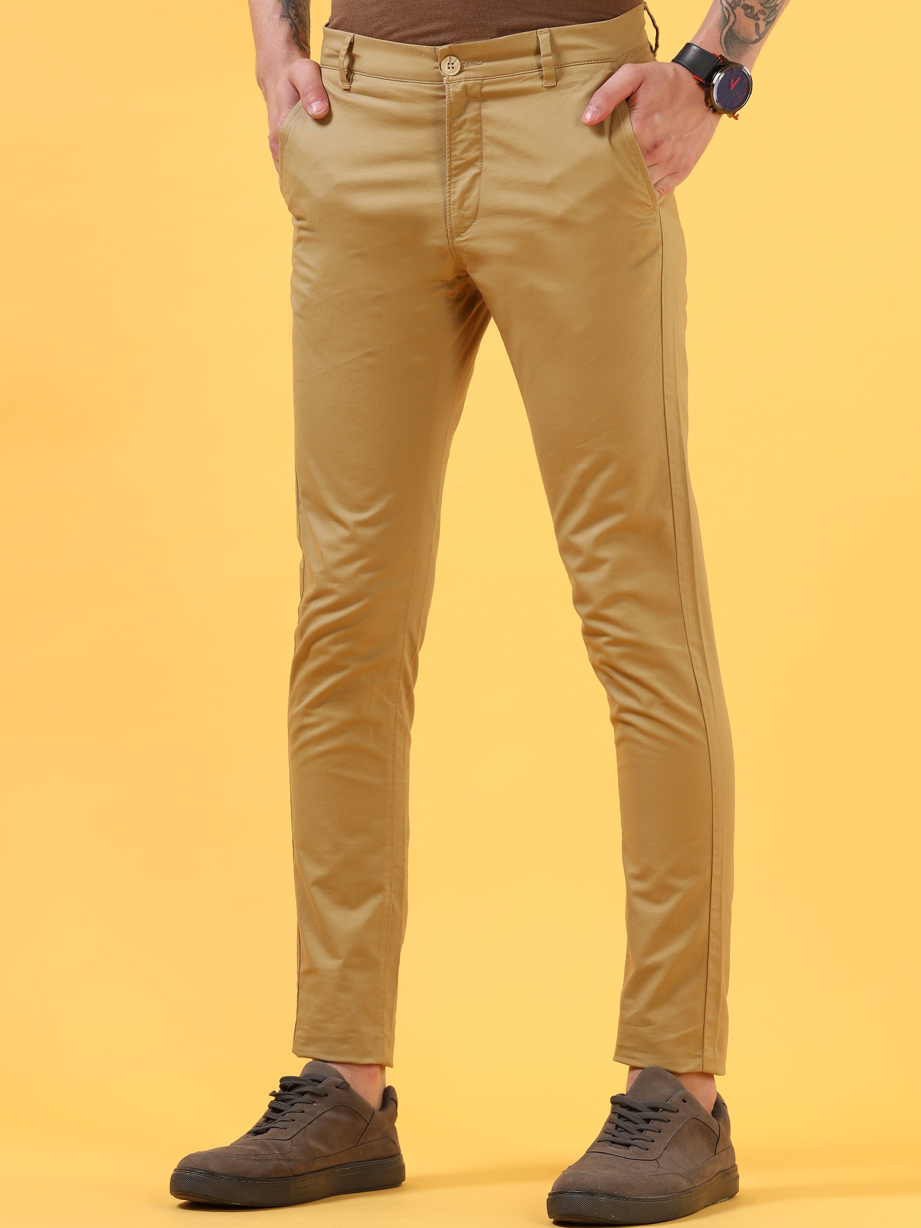 Refined Khaki comfort Casual Trousers