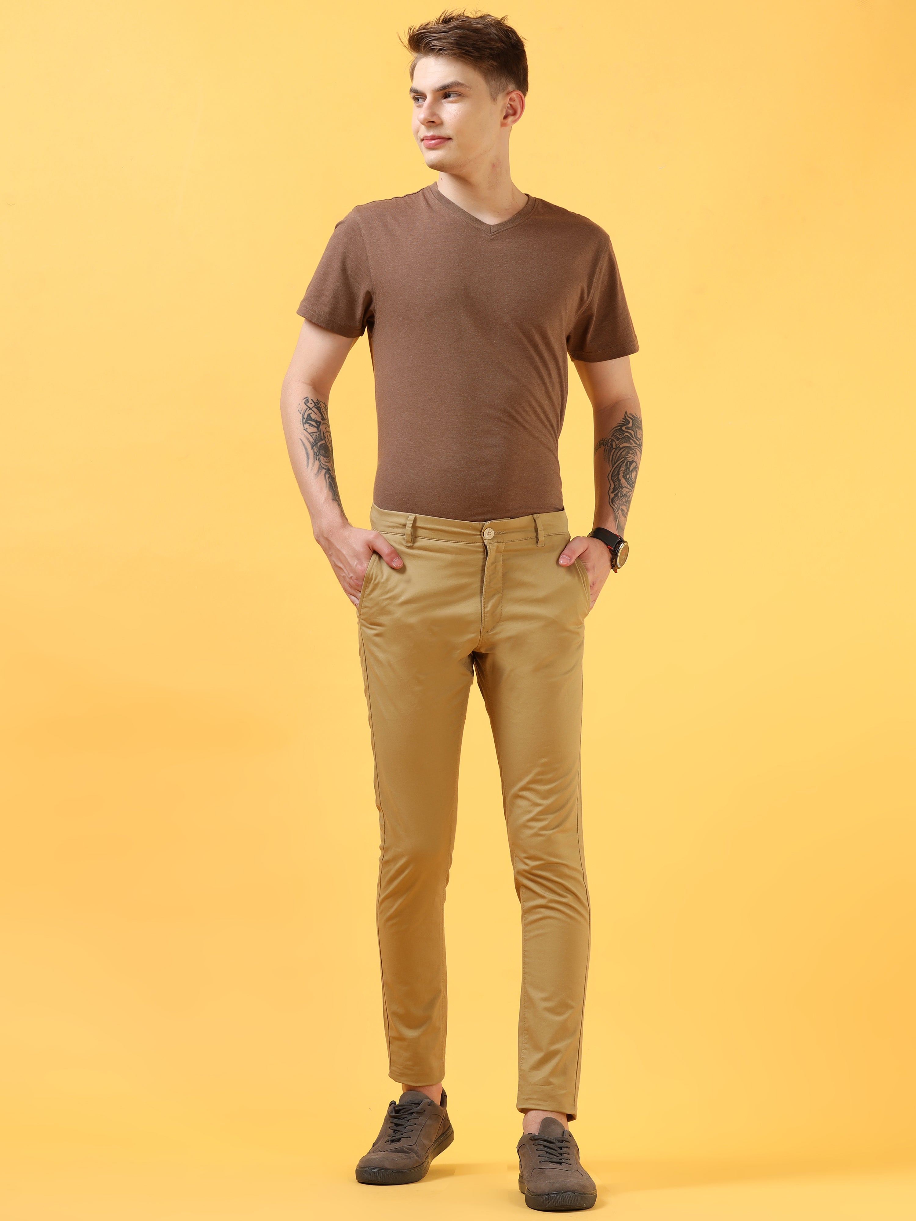 Refined Khaki comfort Casual Trousers