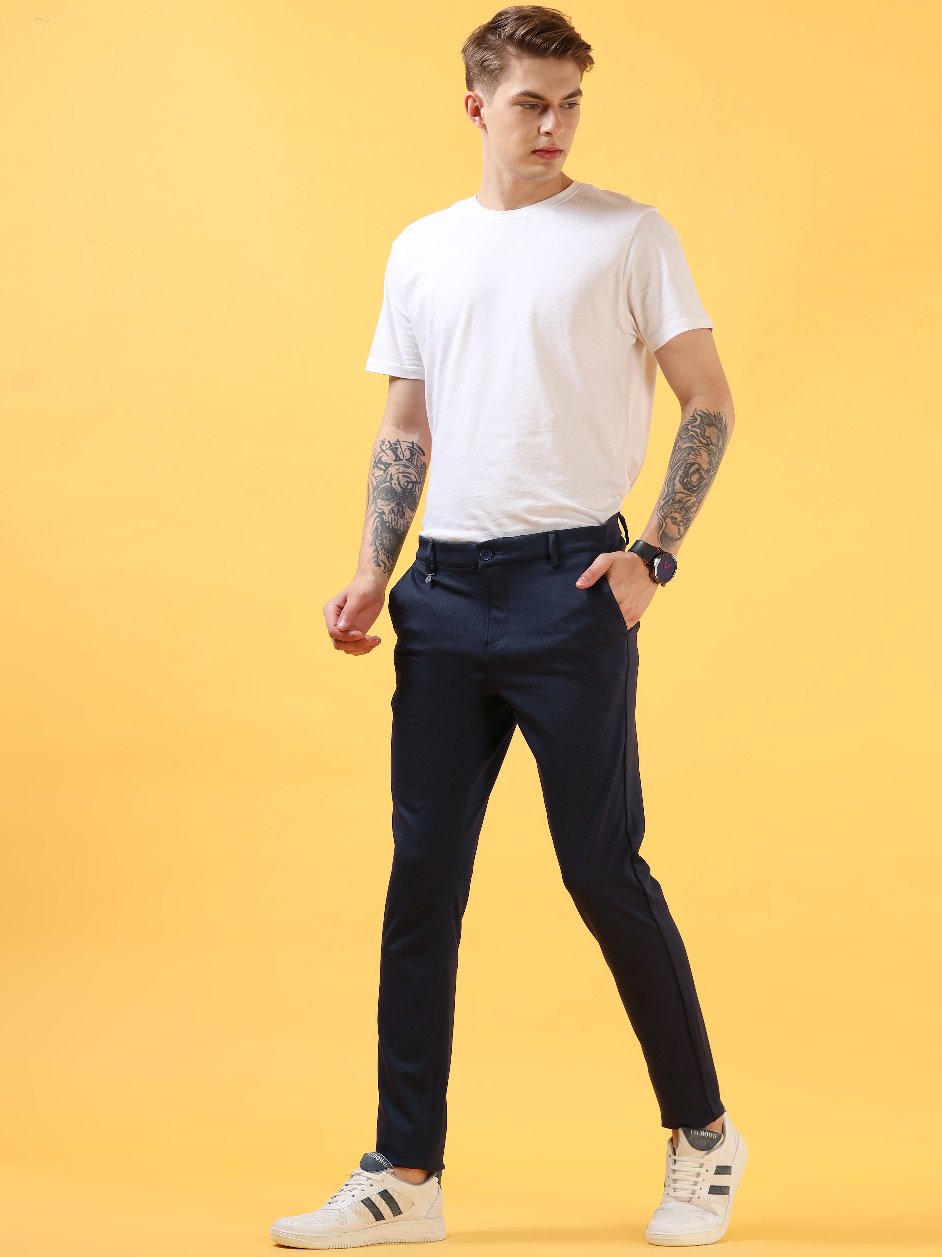 Heather Navy - All Day Trouser