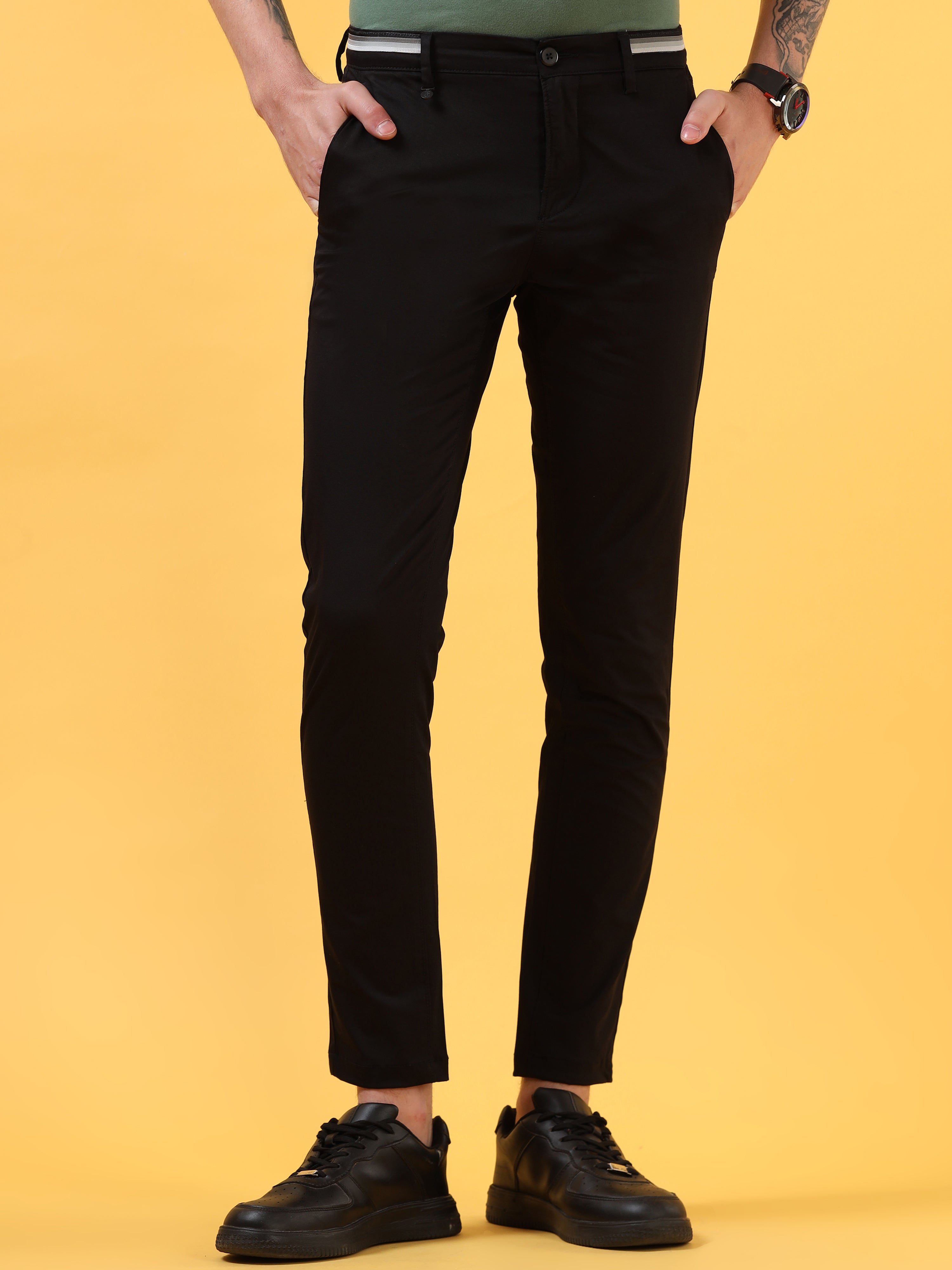 Ebony Essence: Polished Black Trousers