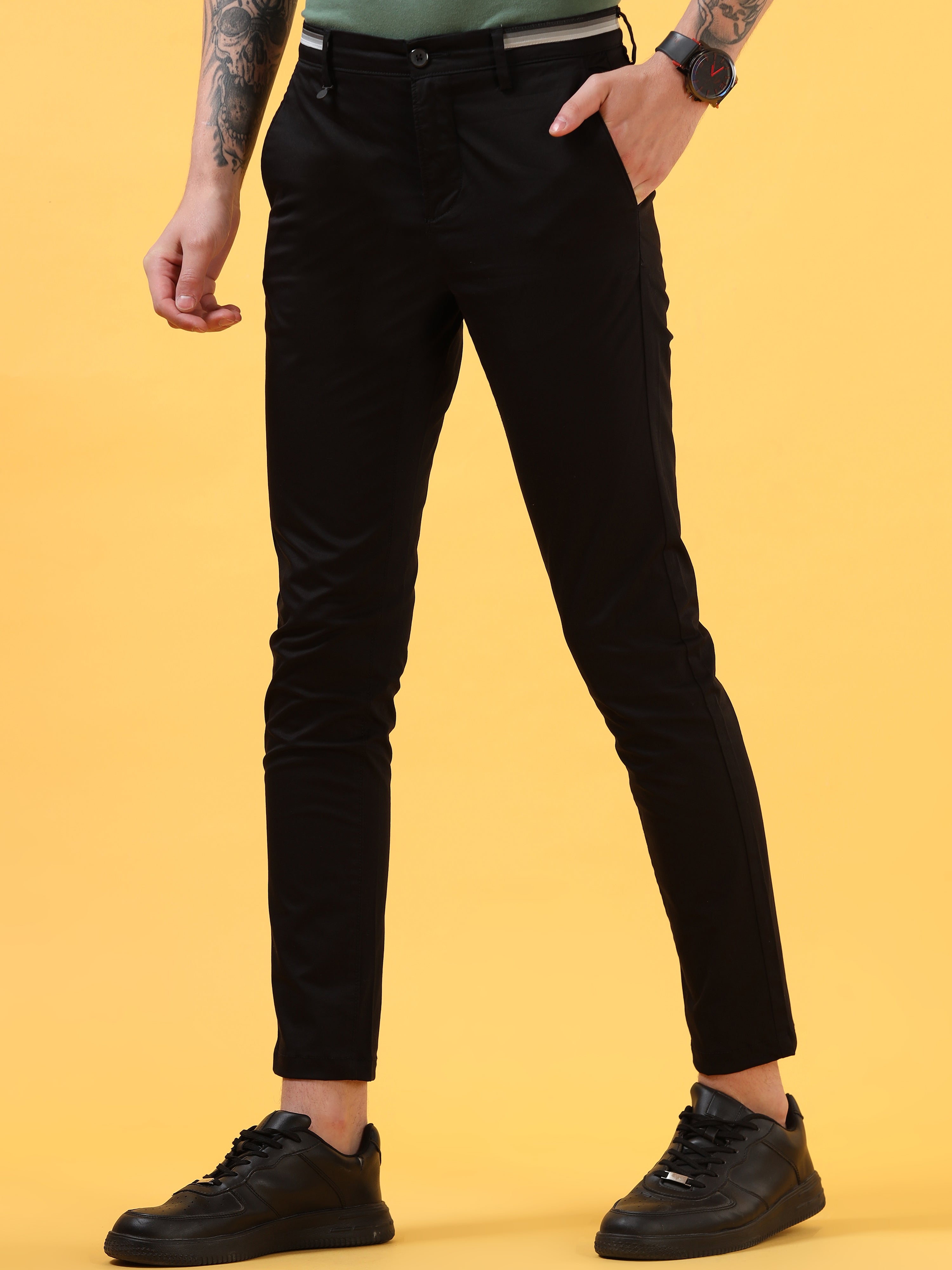 Ebony Essence: Polished Black Trousers