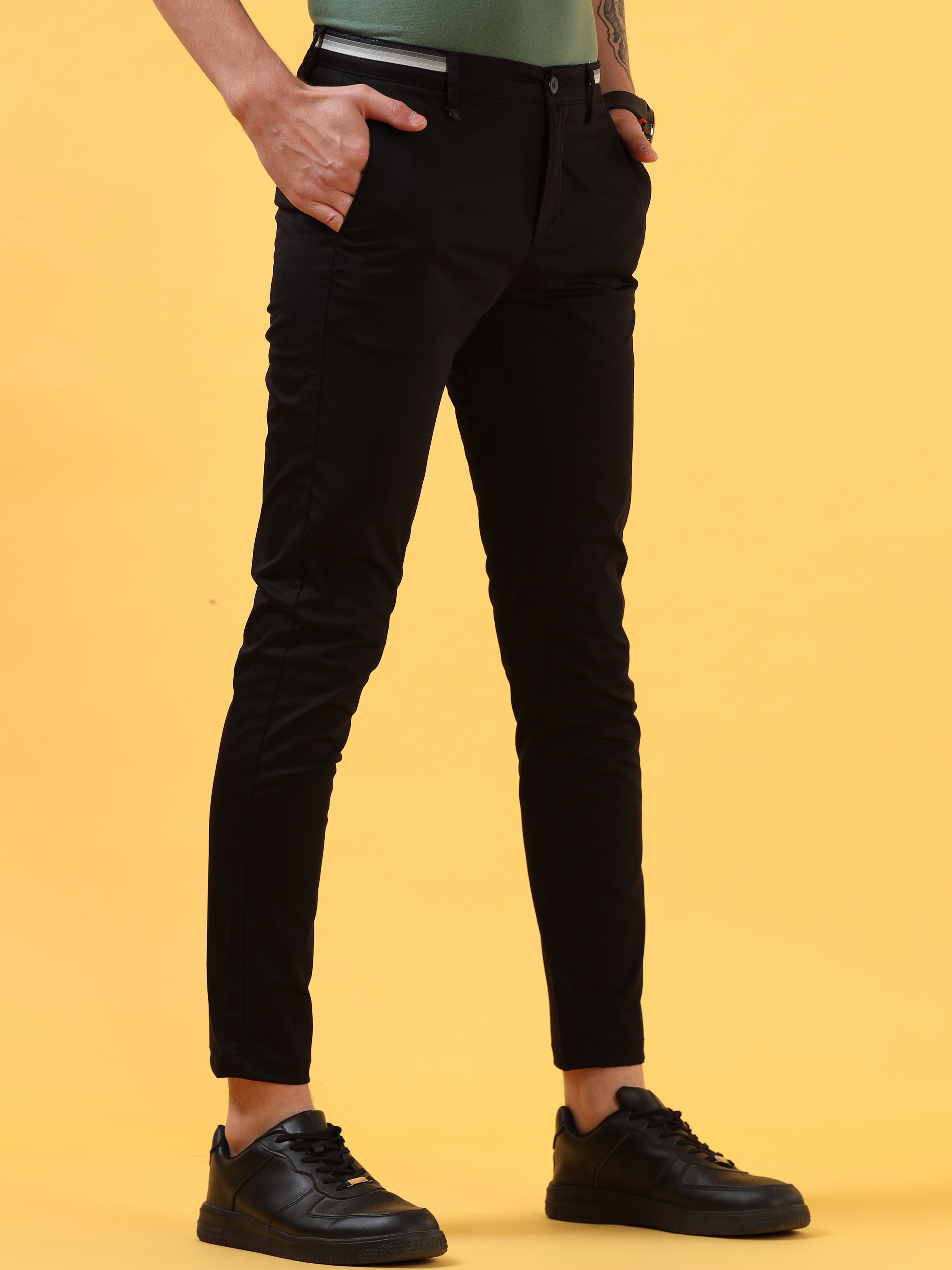 Ebony Essence: Polished Black Trousers