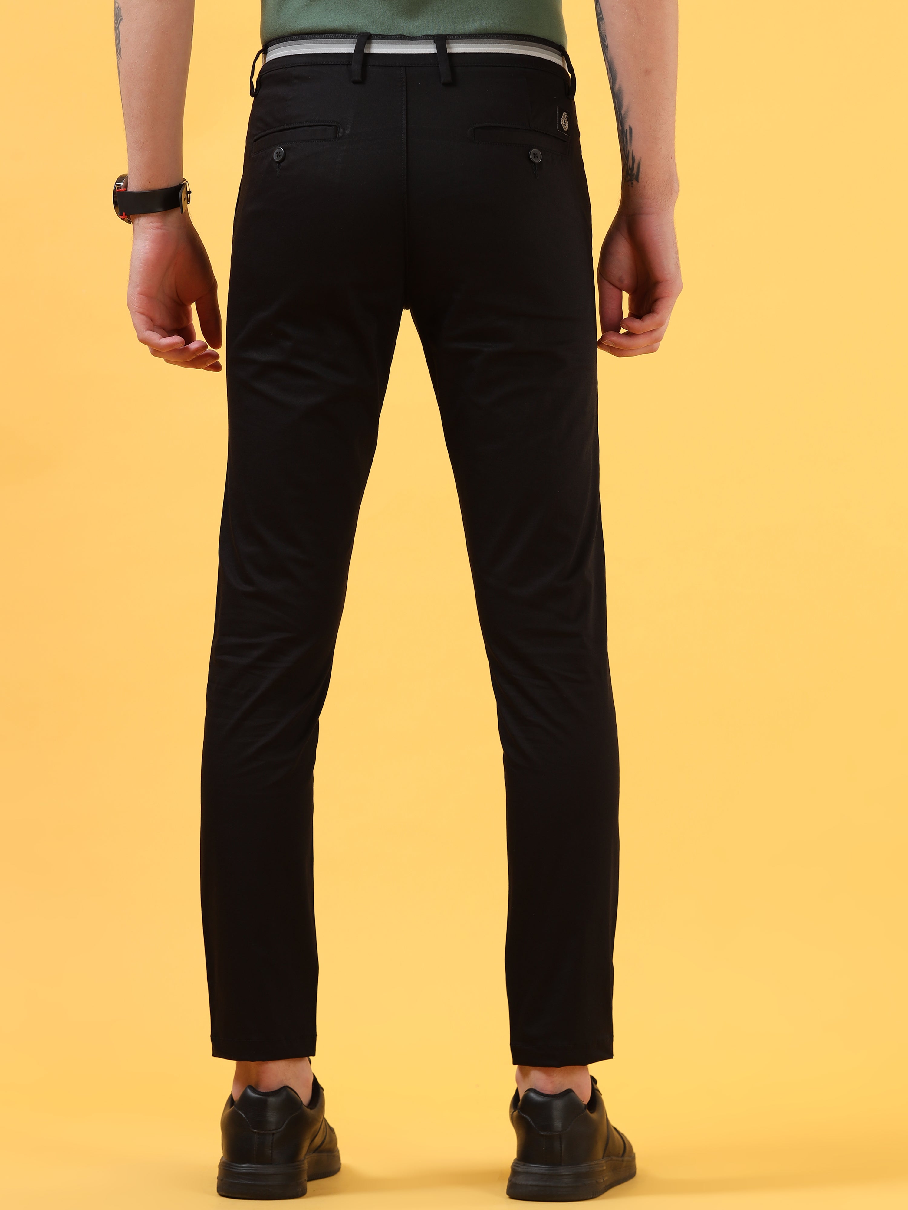 Ebony Essence: Polished Black Trousers