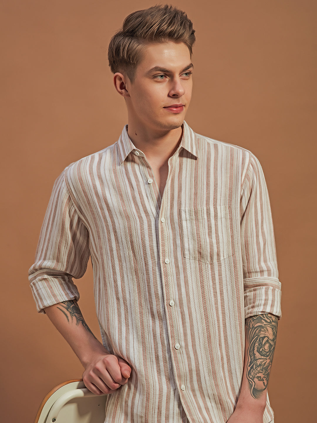 Peach Whisper Striped Linen Shirt